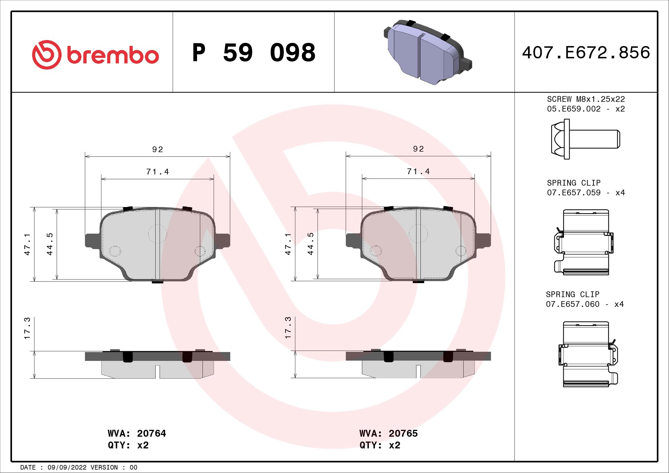BREMBO Sada brzdových doštičiek P 59 098