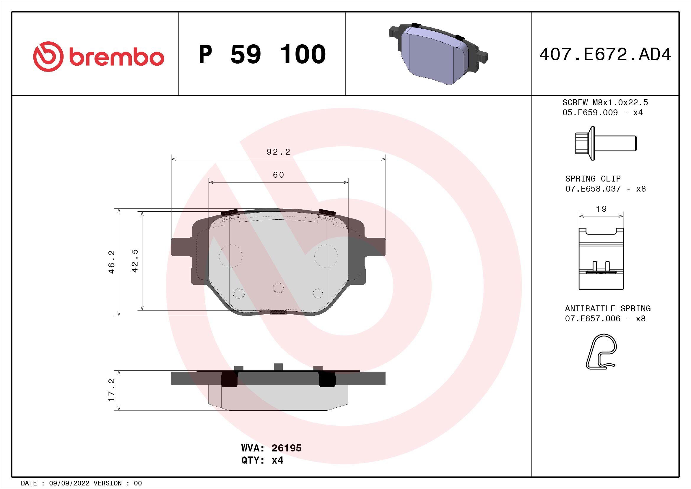 BREMBO Sada brzdových doštičiek P 59 100