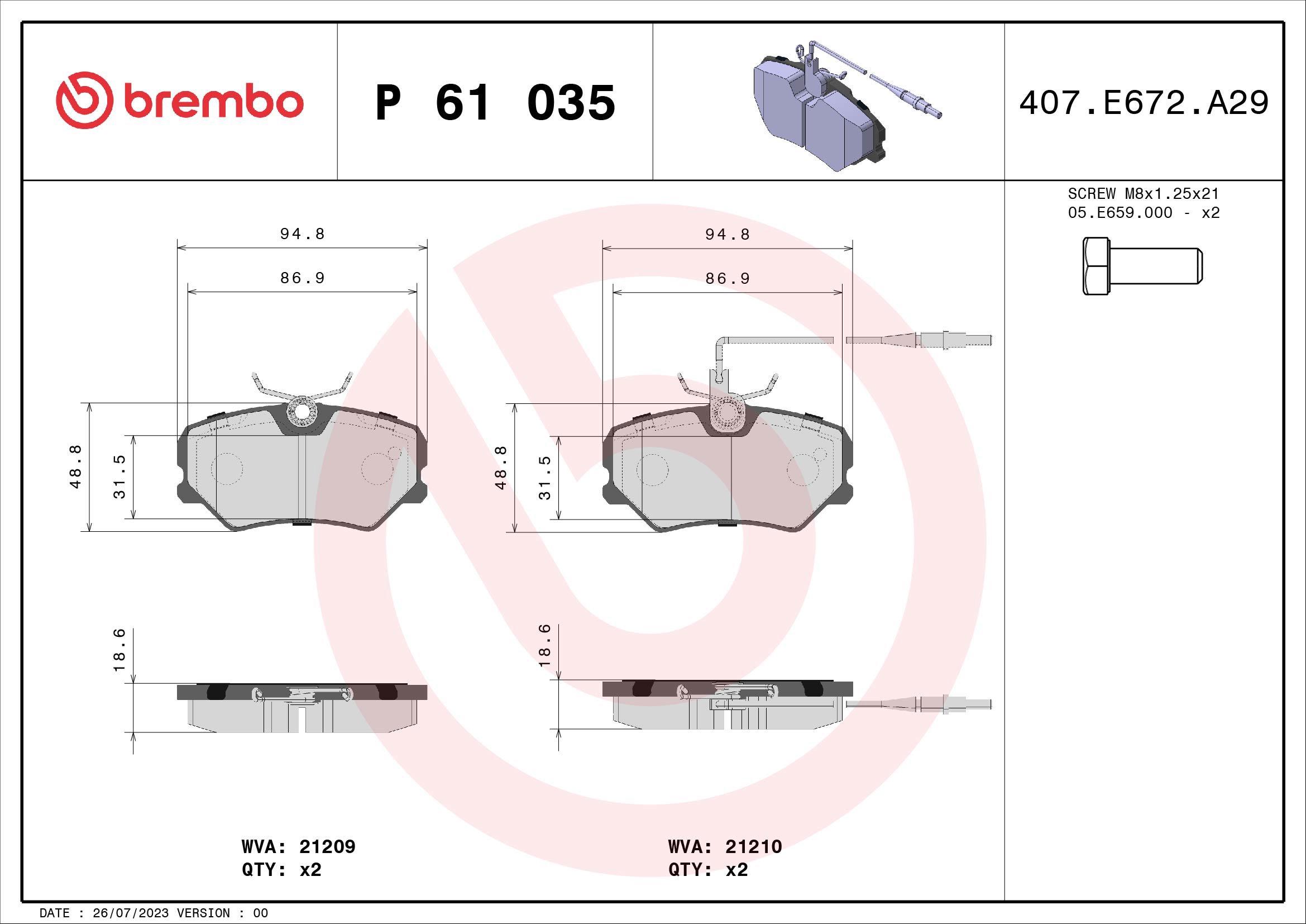 BREMBO Sada brzdových doštičiek P 61 035