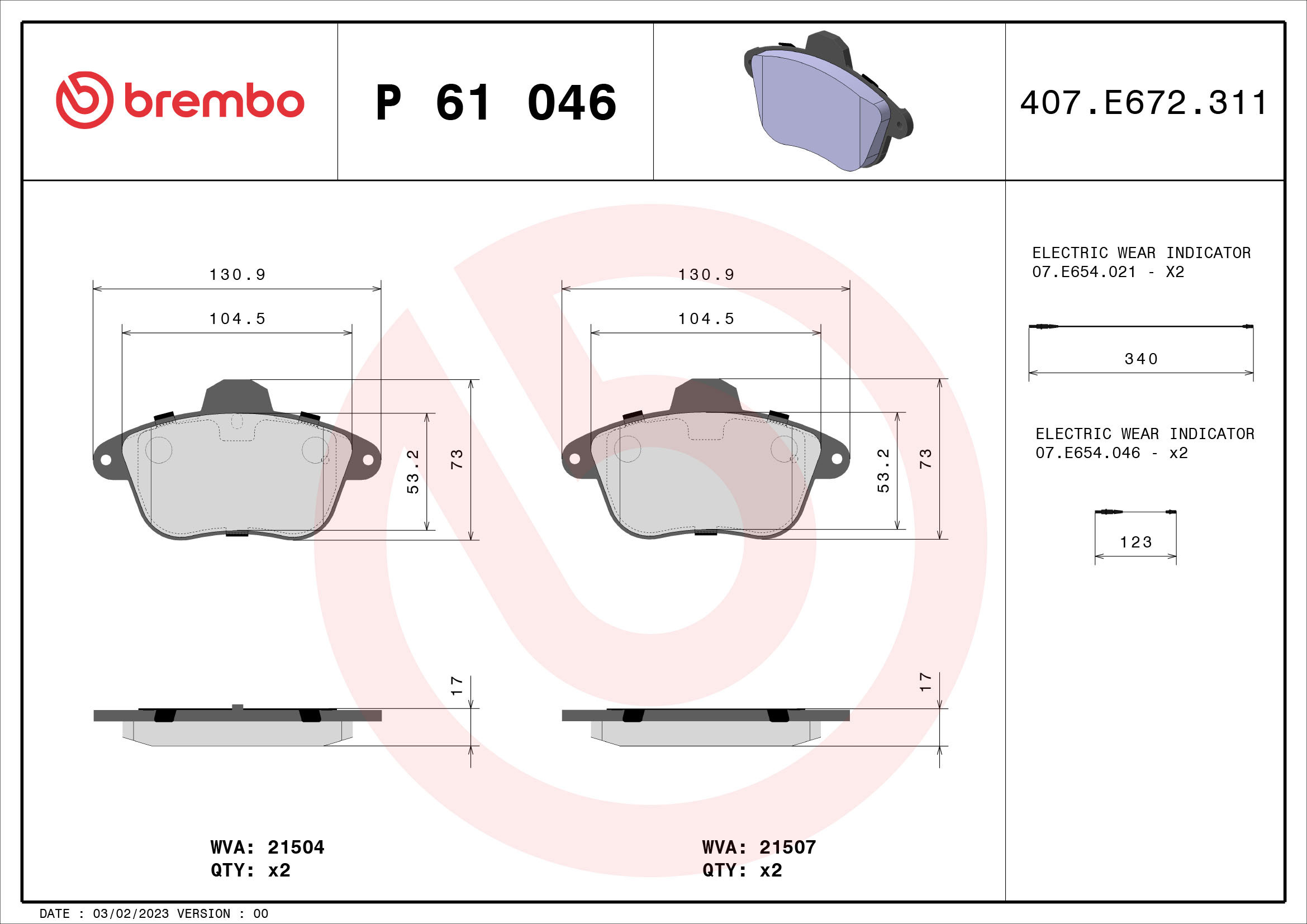 BREMBO Sada brzdových doštičiek P 61 046