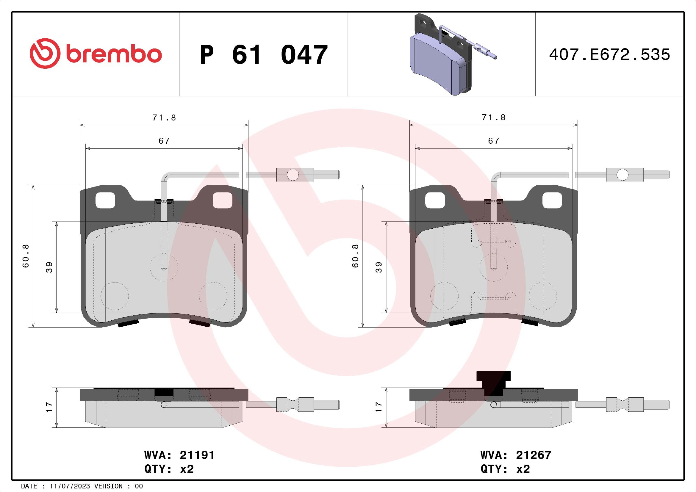 BREMBO Sada brzdových doštičiek P 61 047