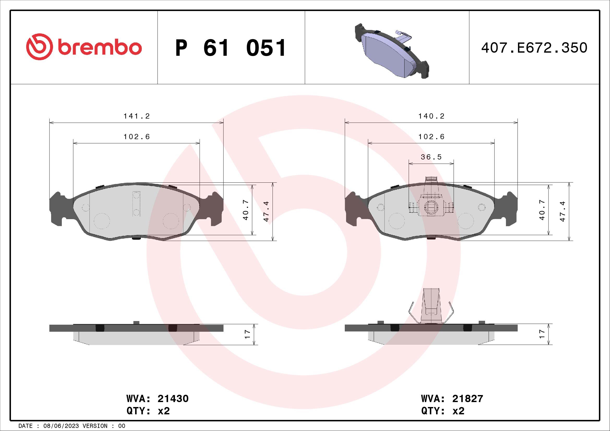 BREMBO Sada brzdových doštičiek P 61 051