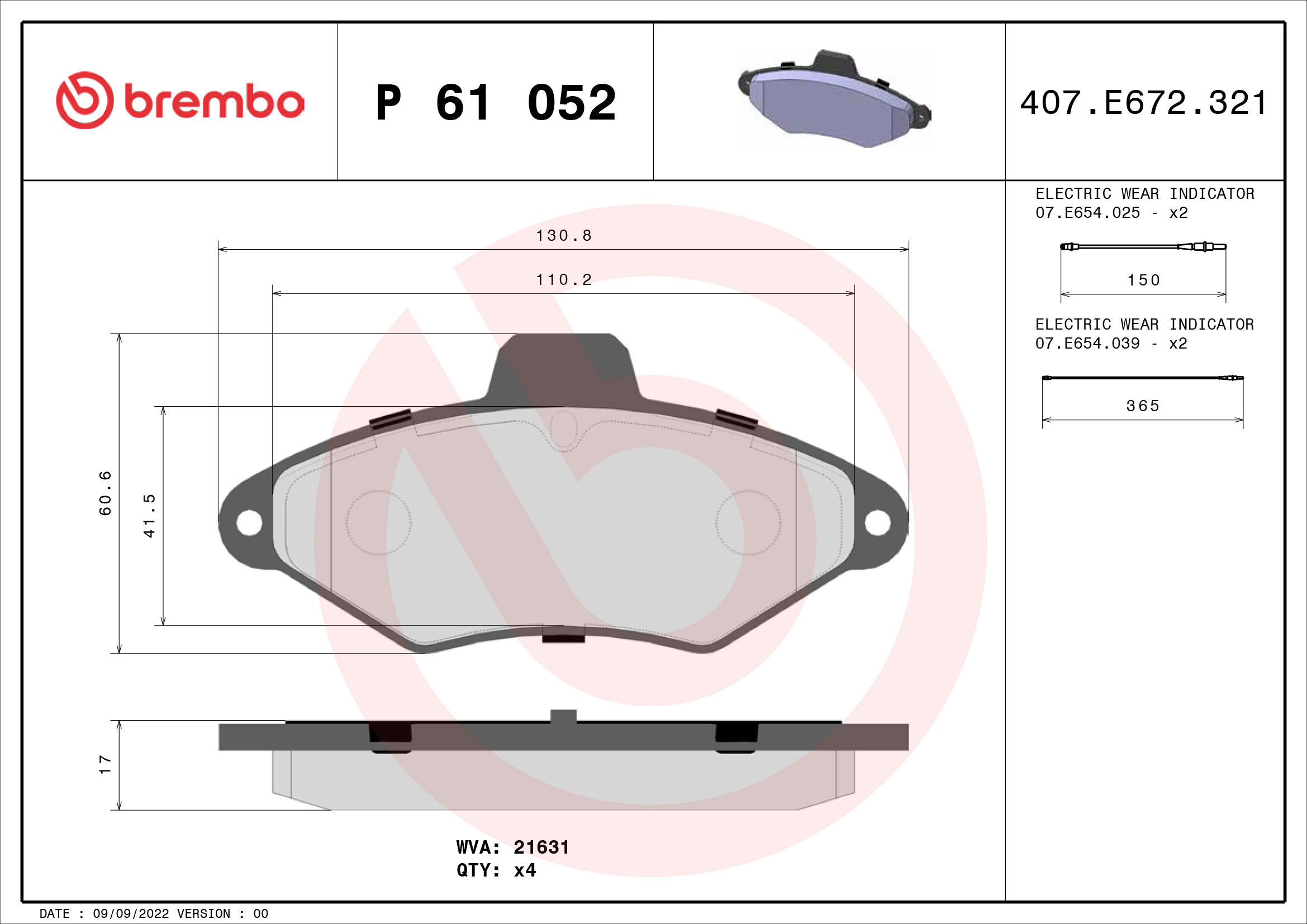 BREMBO Súprava brzdových doštičiek P 61 052