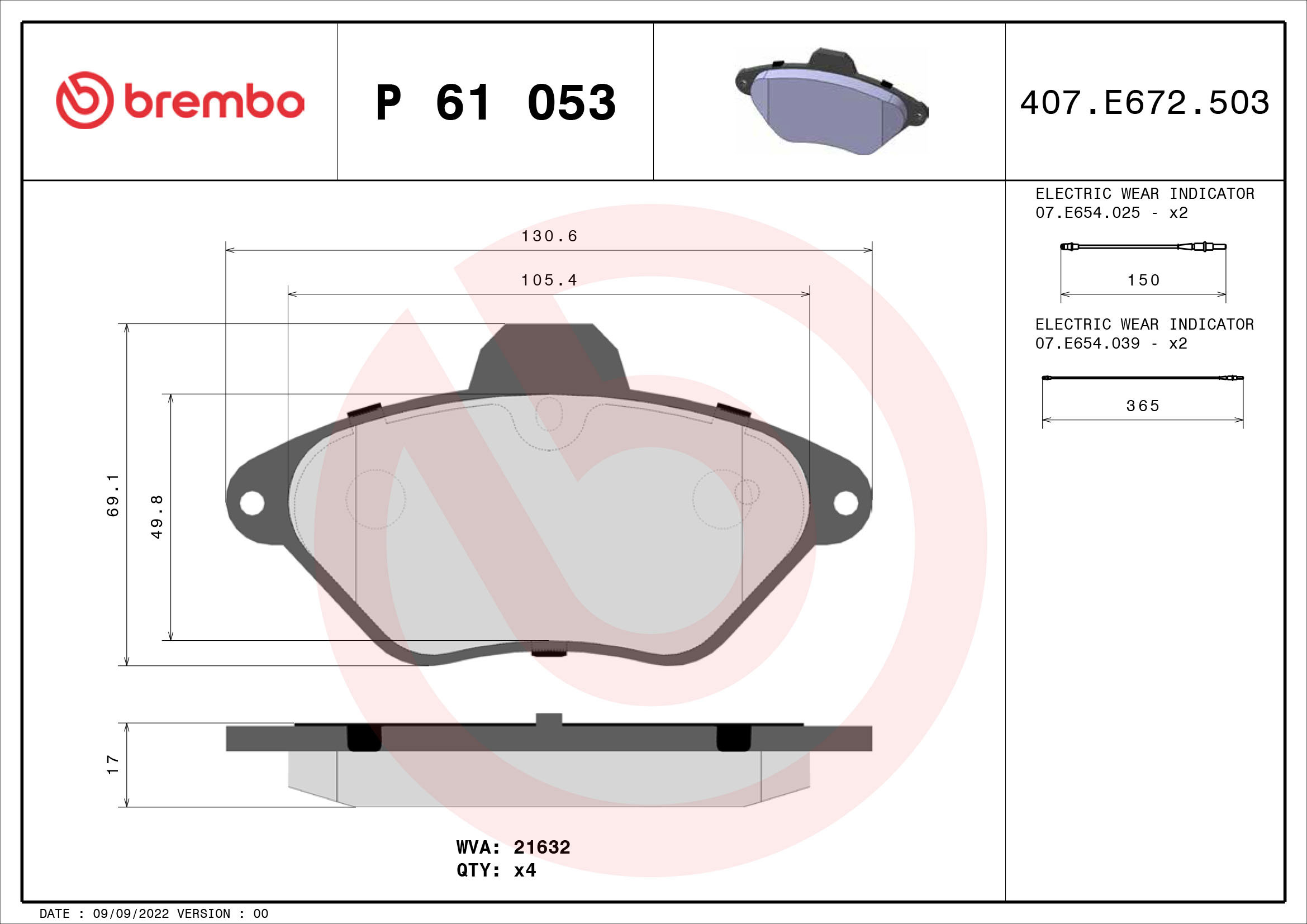 BREMBO Súprava brzdových doštičiek P 61 053