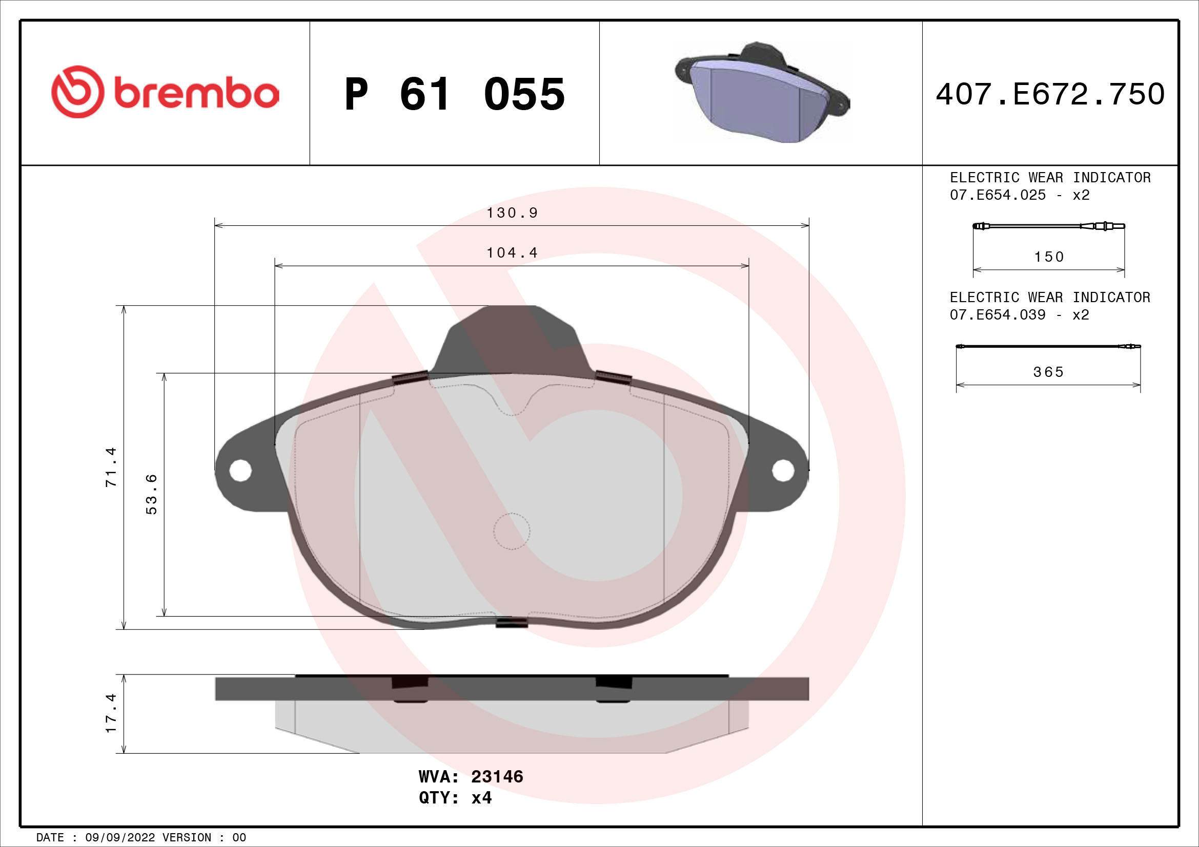 BREMBO Súprava brzdových doštičiek P 61 055