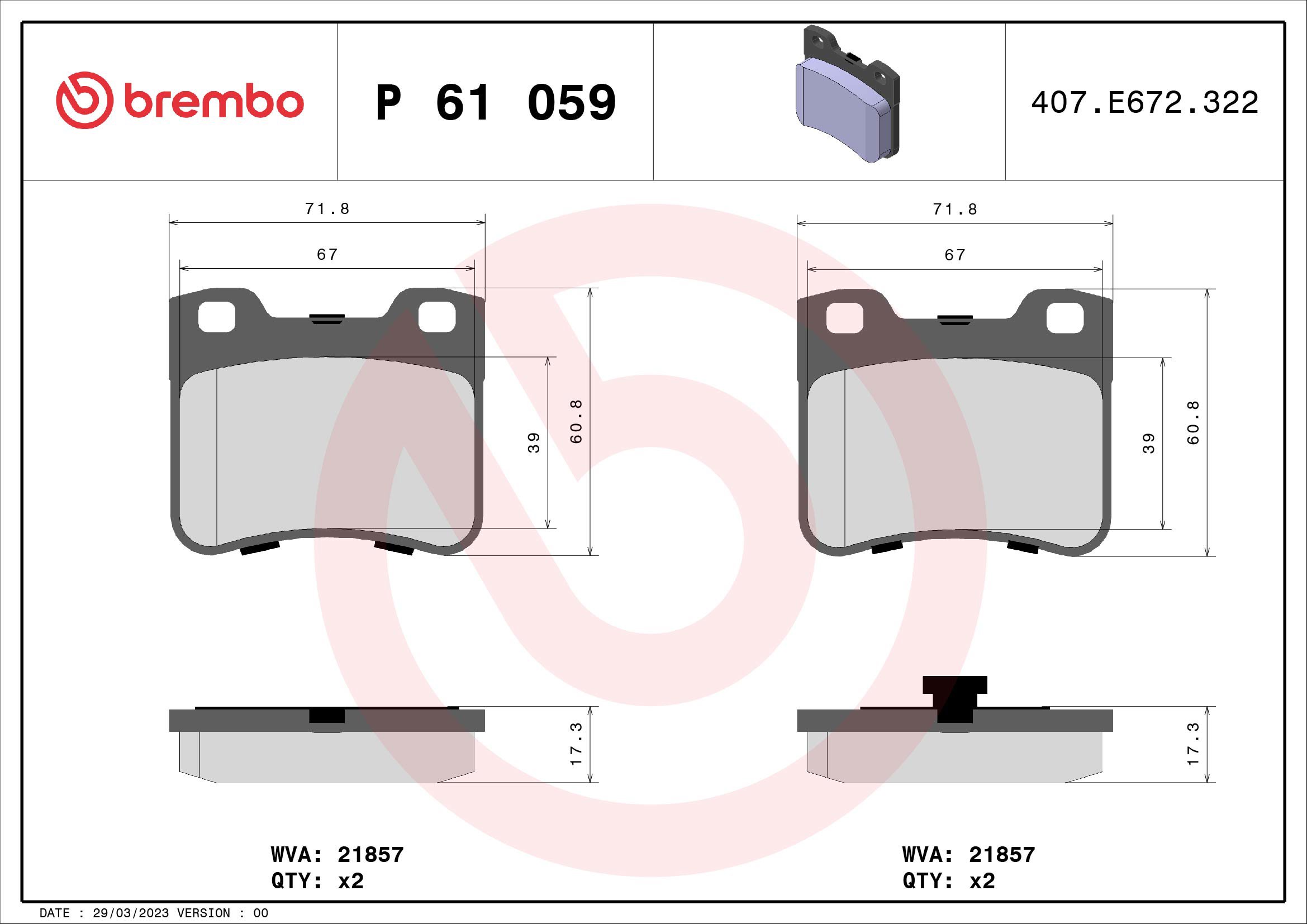 BREMBO Súprava brzdových doštičiek P 61 059