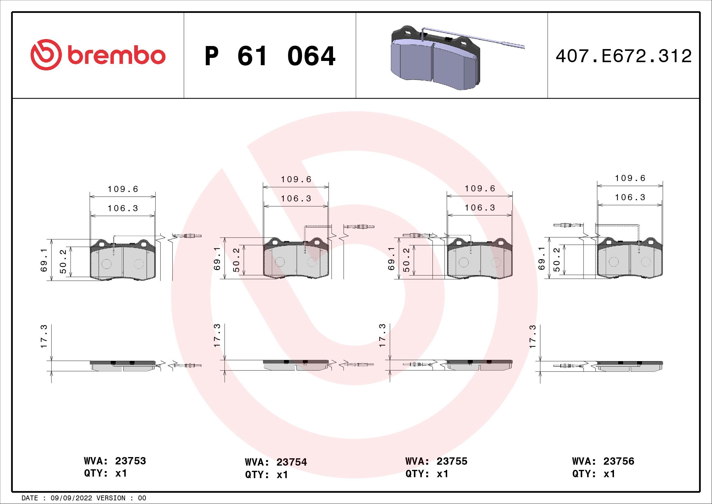 BREMBO Súprava brzdových doštičiek P 61 064