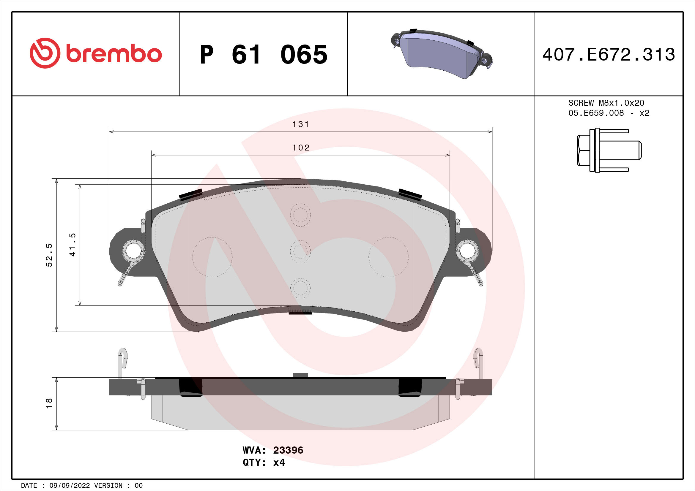 BREMBO Sada brzdových doštičiek P 61 065