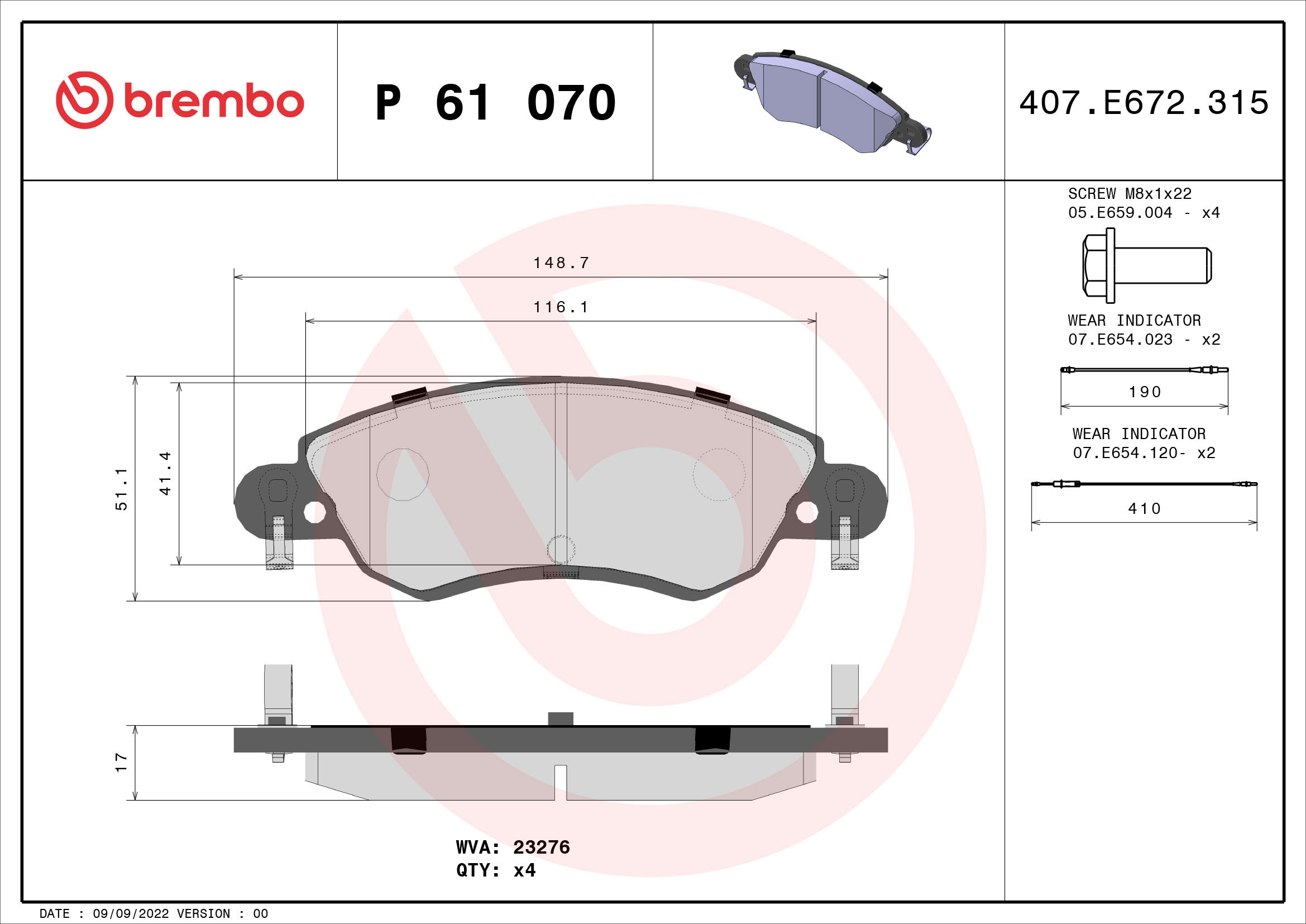 BREMBO Súprava brzdových doštičiek P 61 070