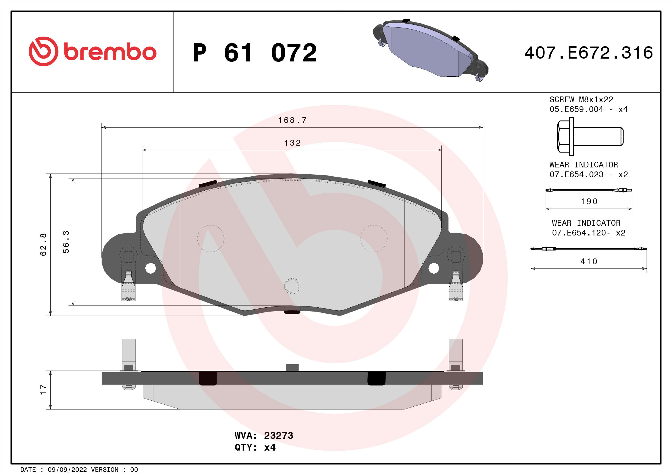 BREMBO Súprava brzdových doštičiek P 61 072