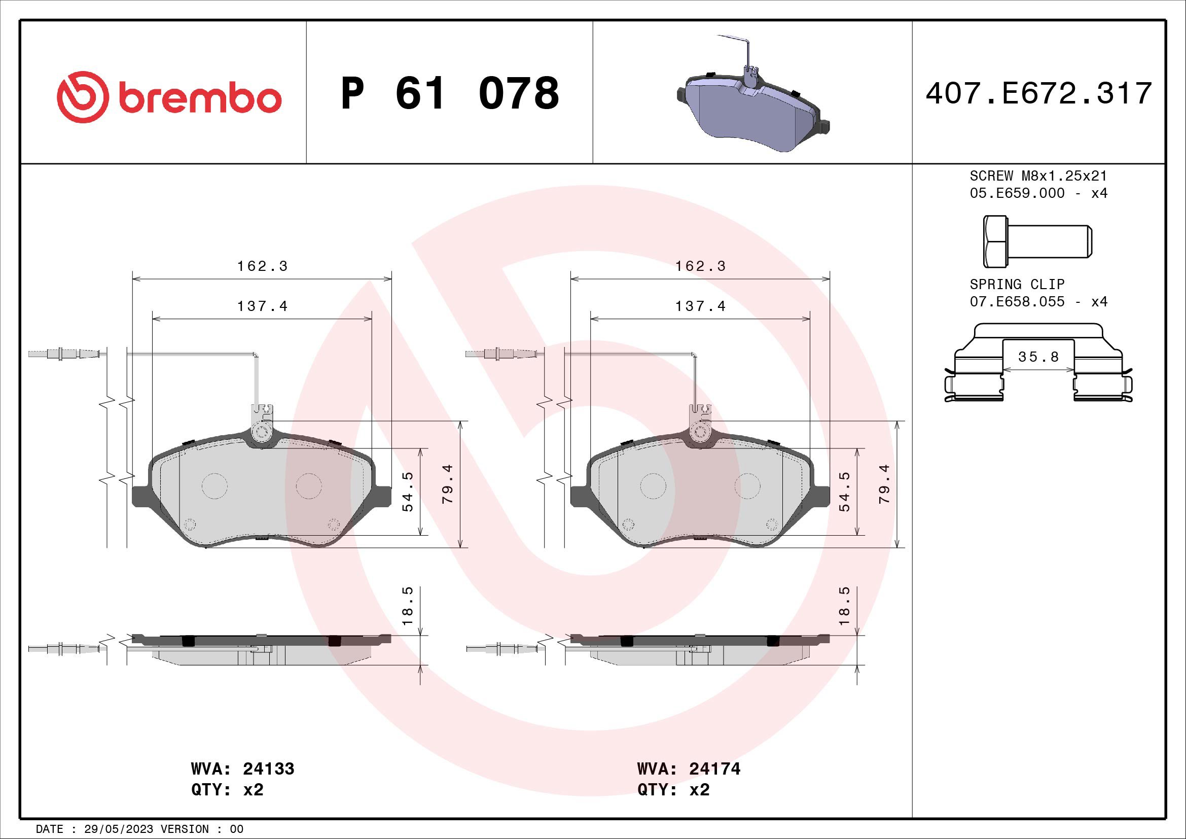BREMBO Súprava brzdových doštičiek P 61 078