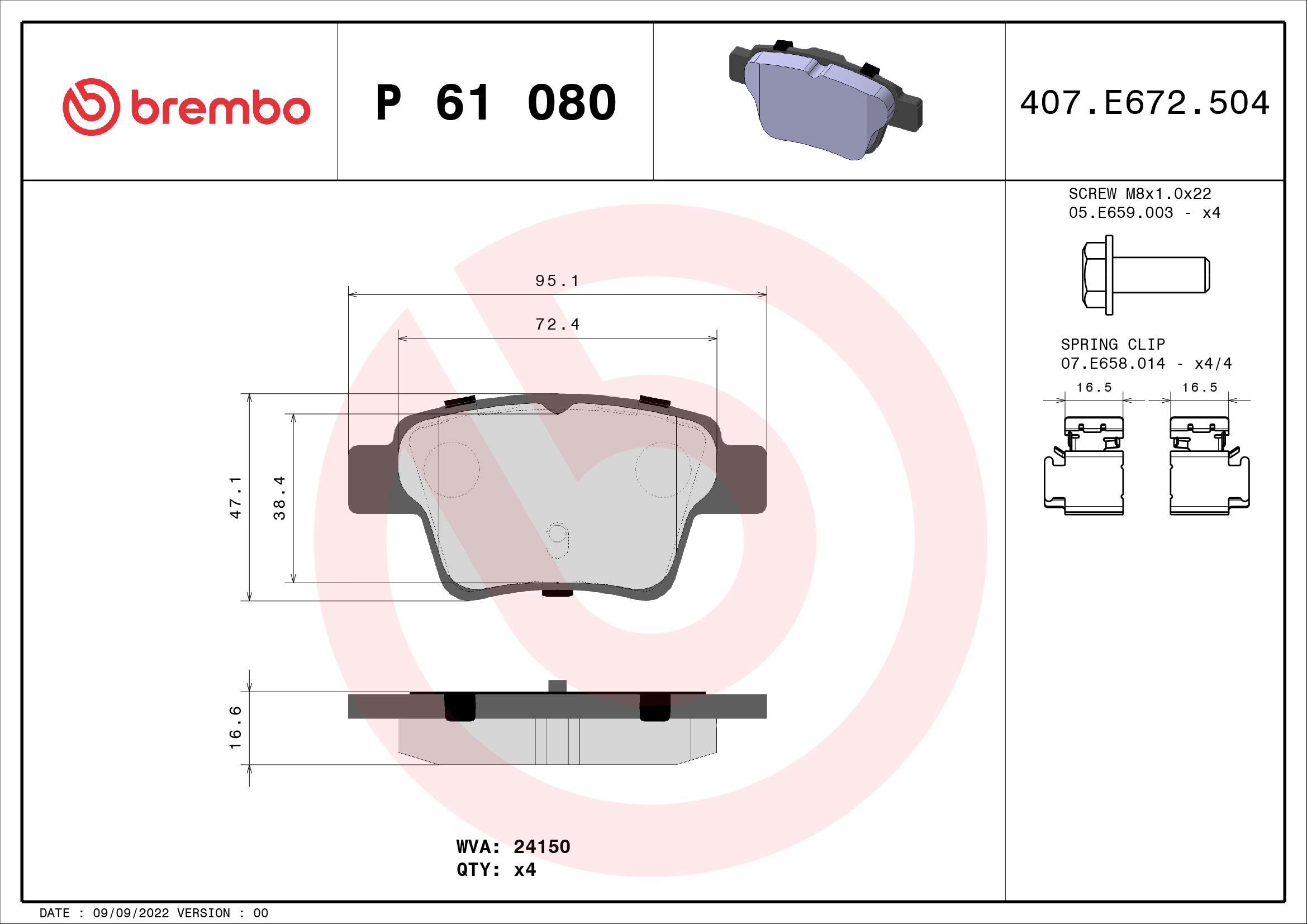 BREMBO Súprava brzdových doštičiek P 61 080