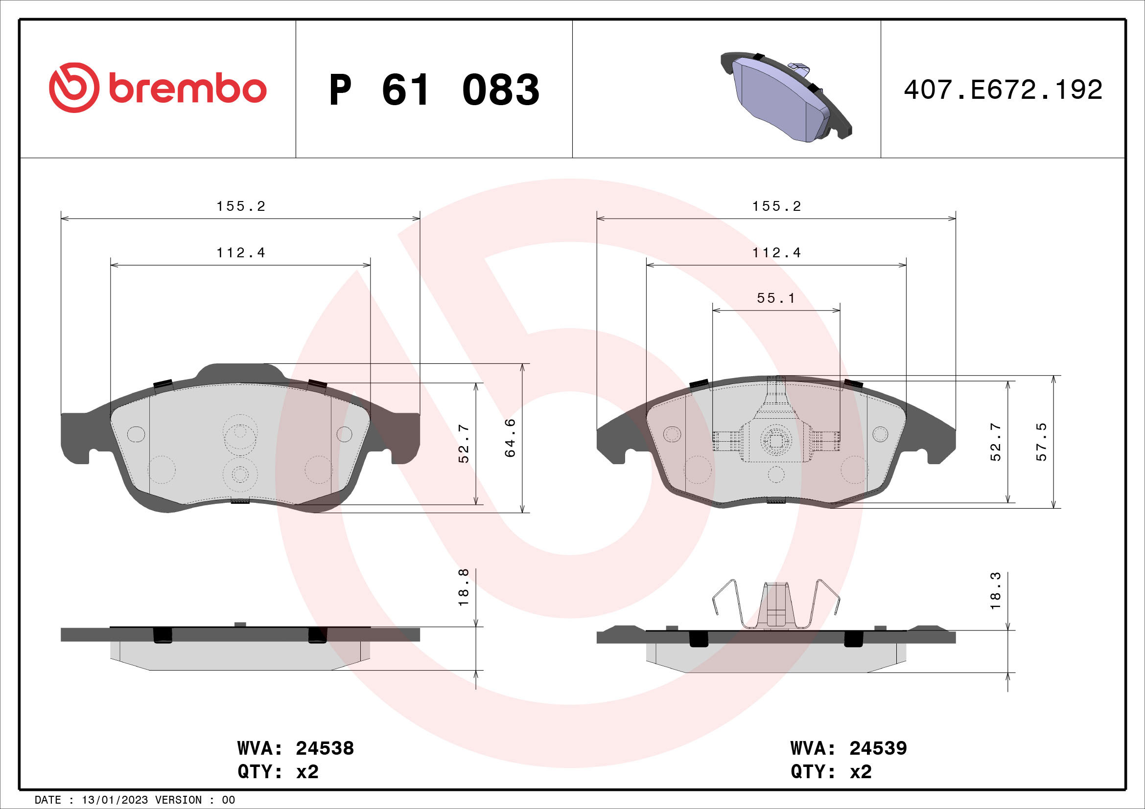 BREMBO Sada brzdových doštičiek P 61 083