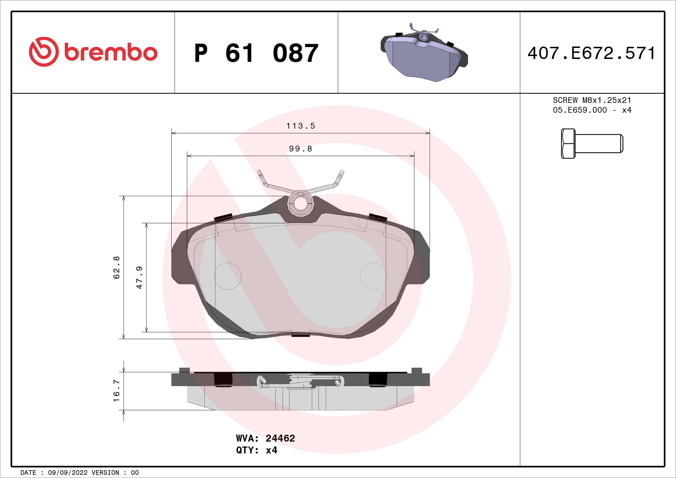 BREMBO Sada brzdových doštičiek P 61 087