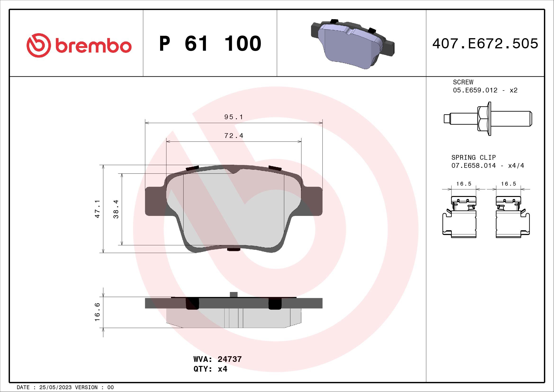 BREMBO Sada brzdových doštičiek P 61 100