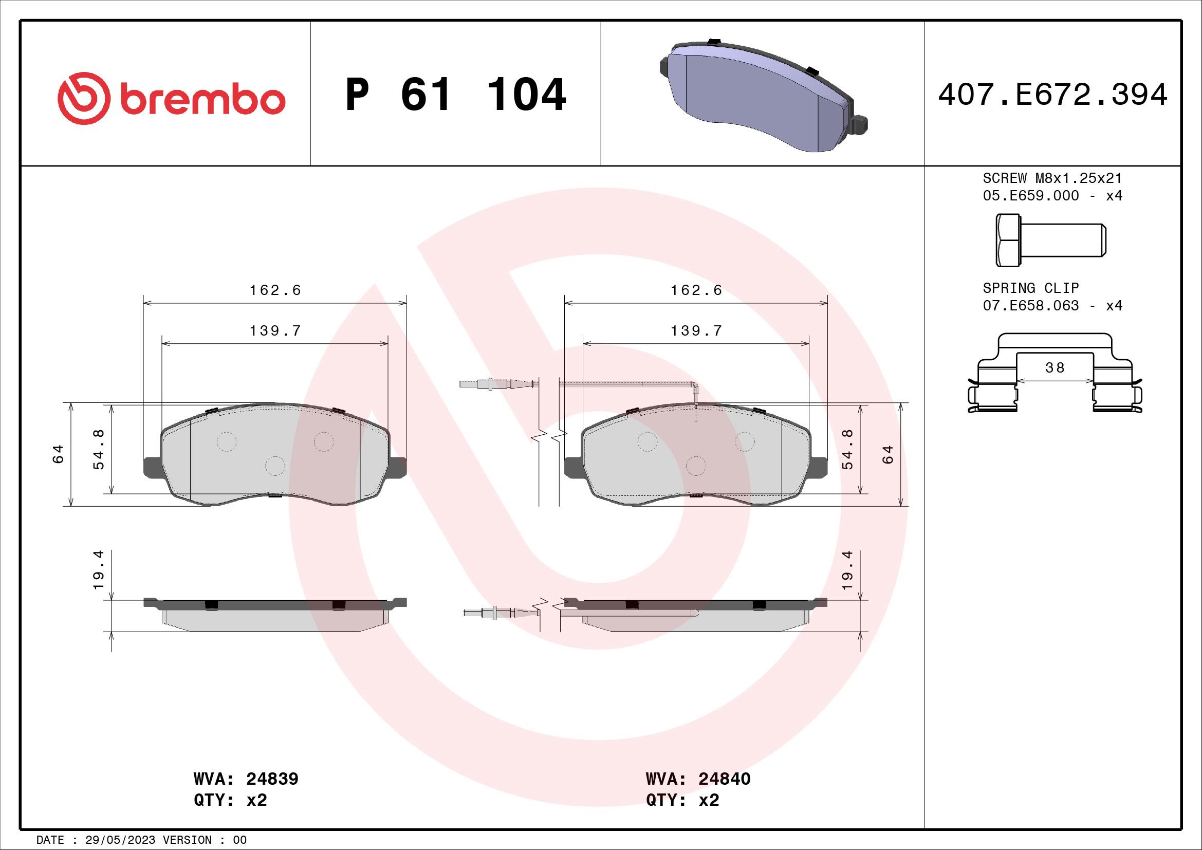 BREMBO Sada brzdových doštičiek P 61 104