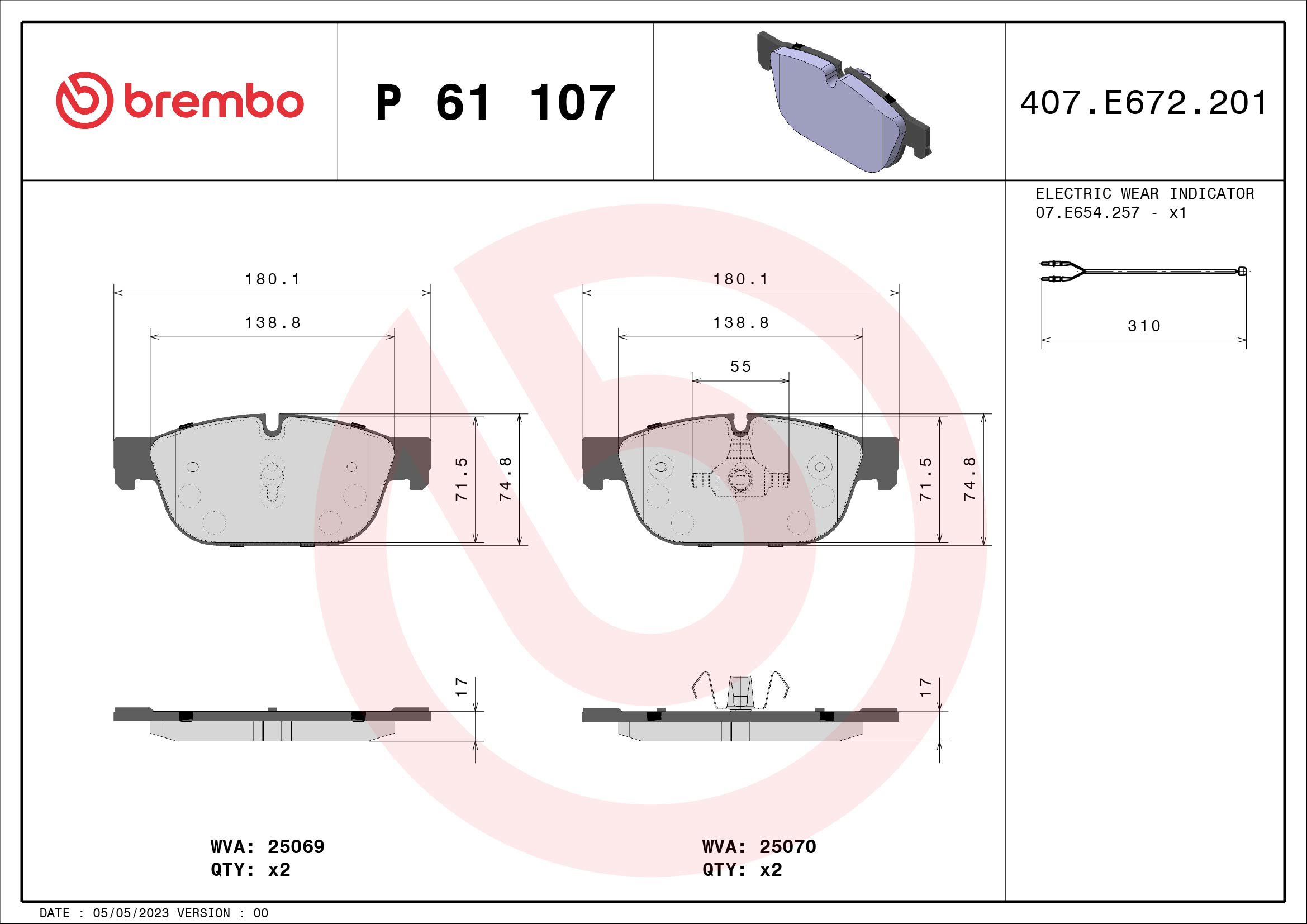 BREMBO Sada brzdových doštičiek P 61 107