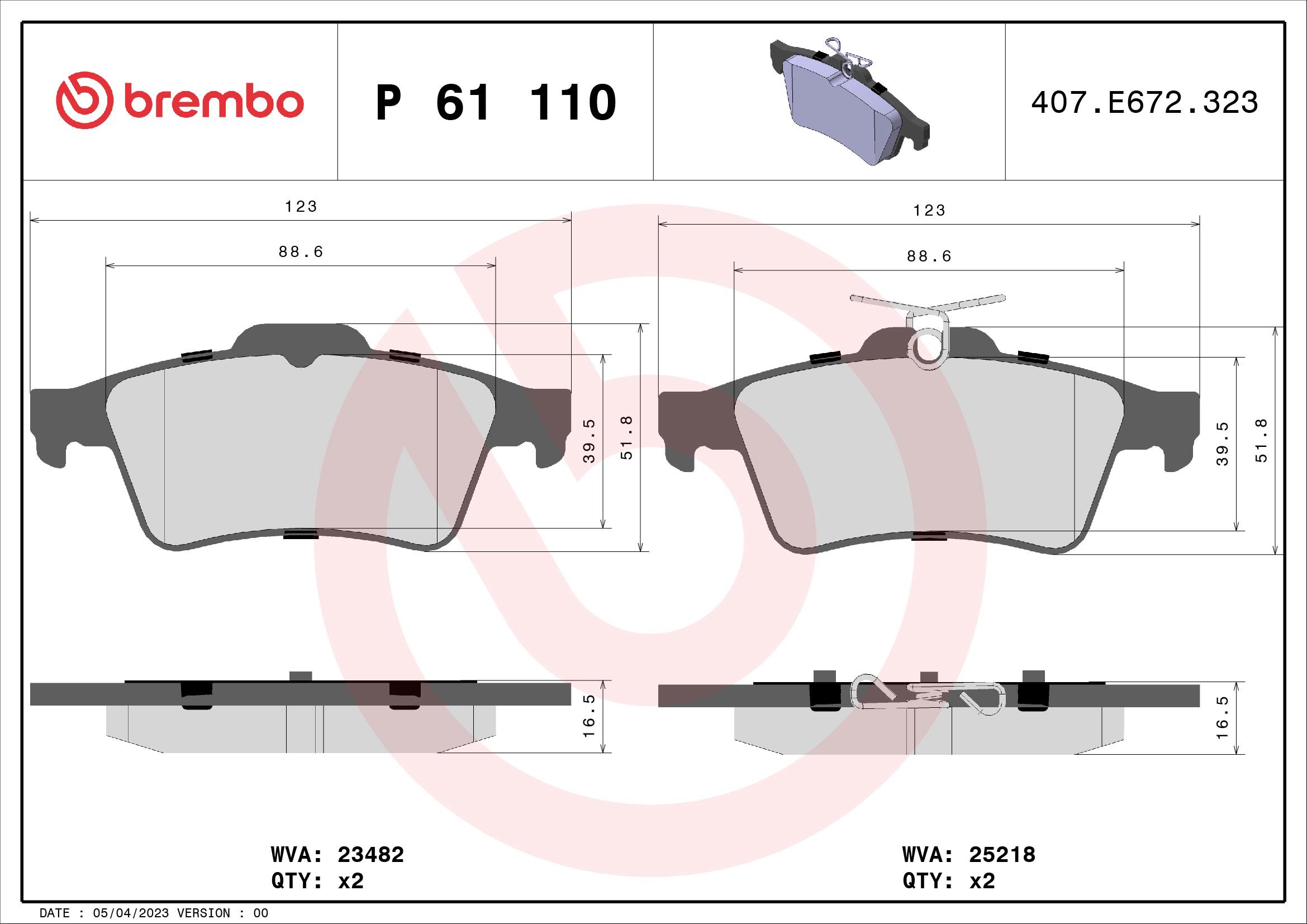 BREMBO Sada brzdových doštičiek P 61 110