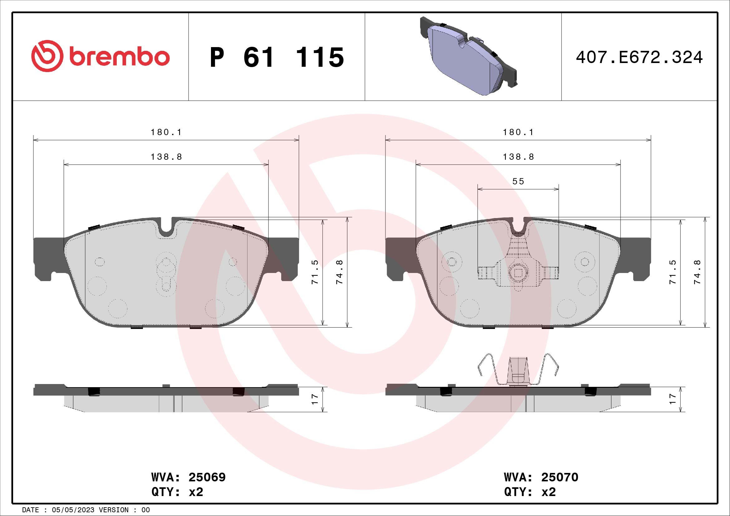 BREMBO Súprava brzdových doštičiek P 61 115