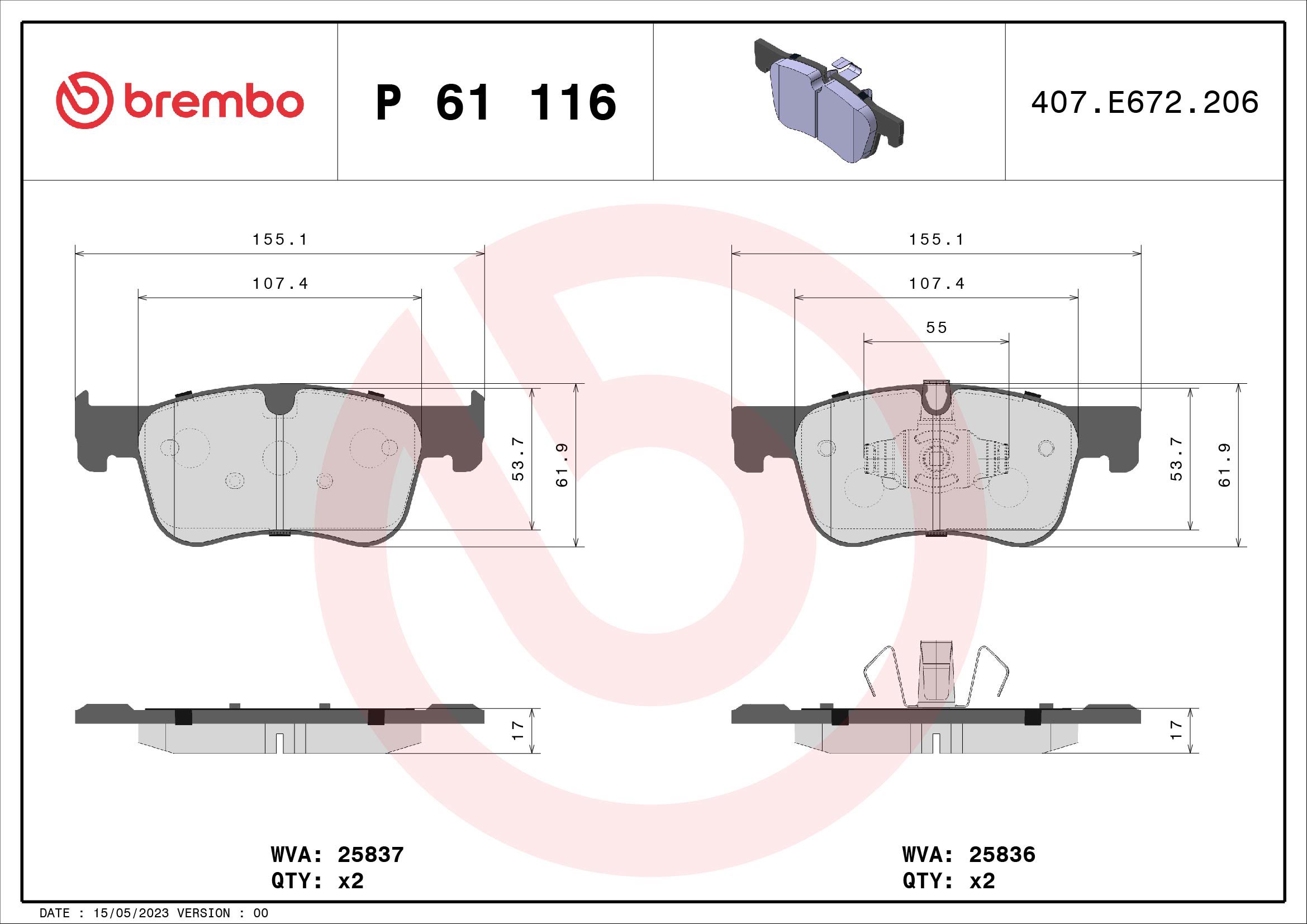 BREMBO Súprava brzdových doštičiek P 61 116