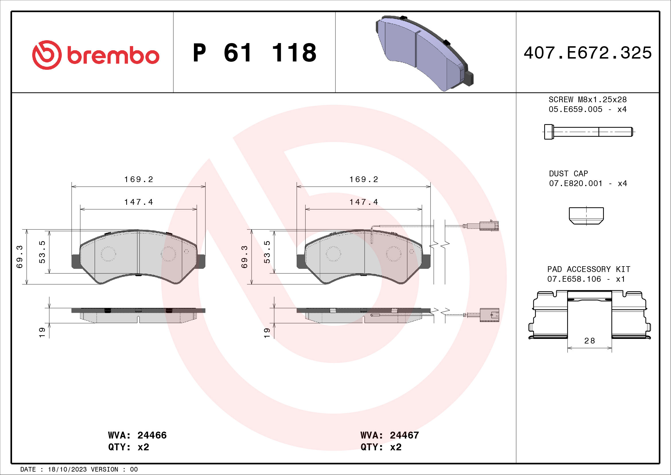 BREMBO Sada brzdových doštičiek P 61 118