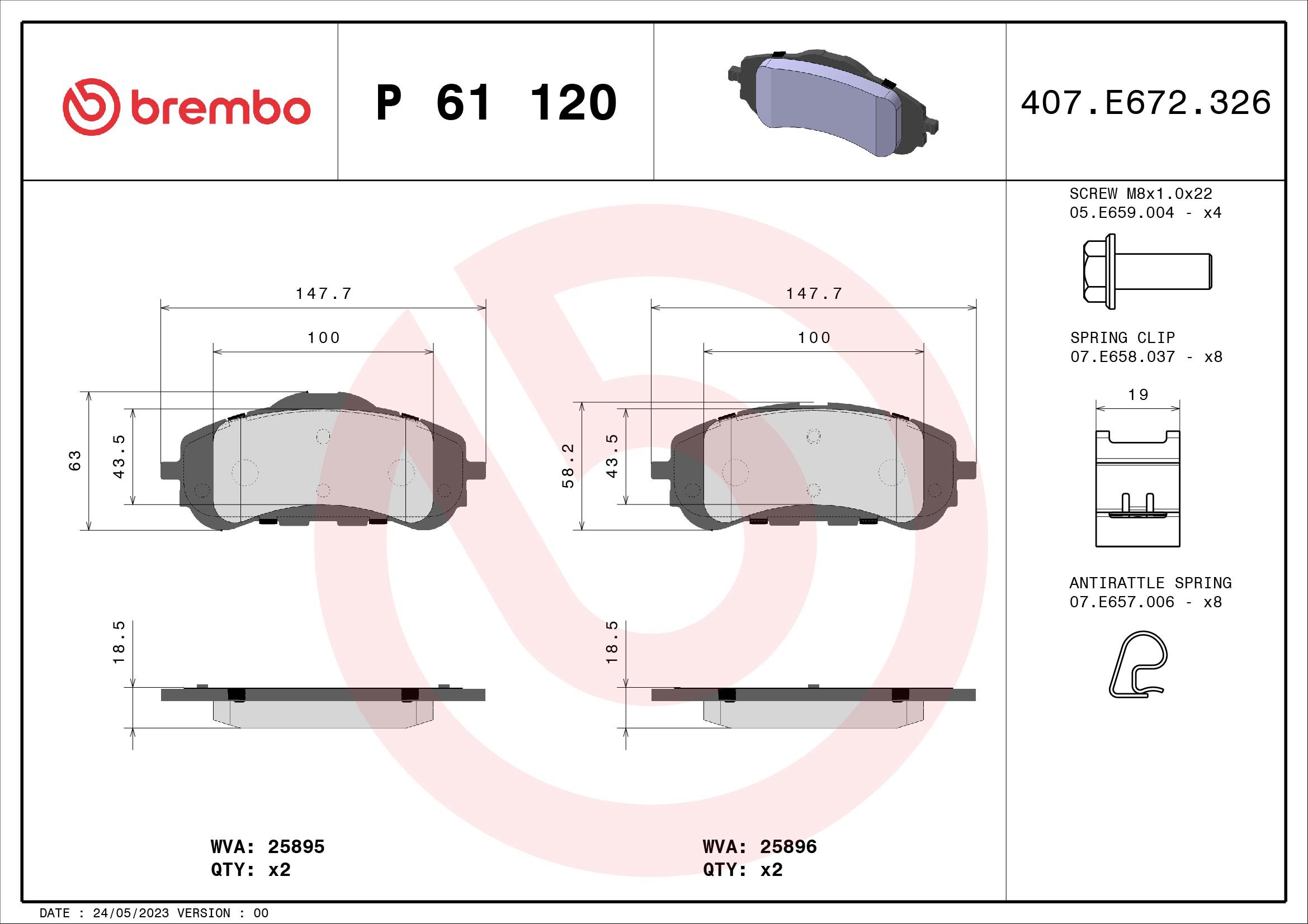 BREMBO Sada brzdových doštičiek P 61 120