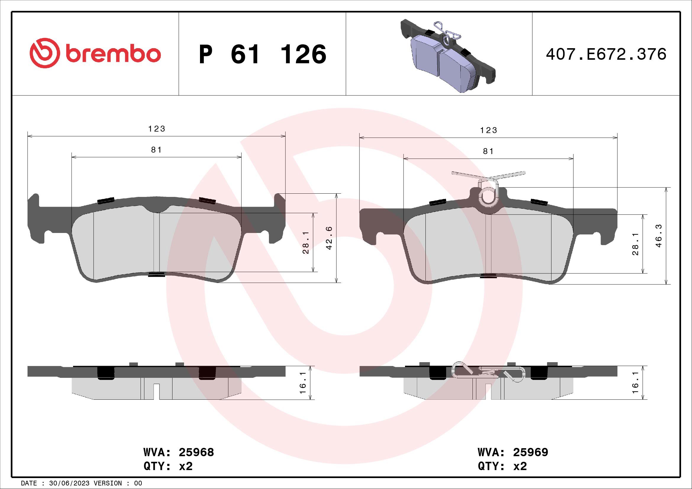 BREMBO Sada brzdových doštičiek P 61 126