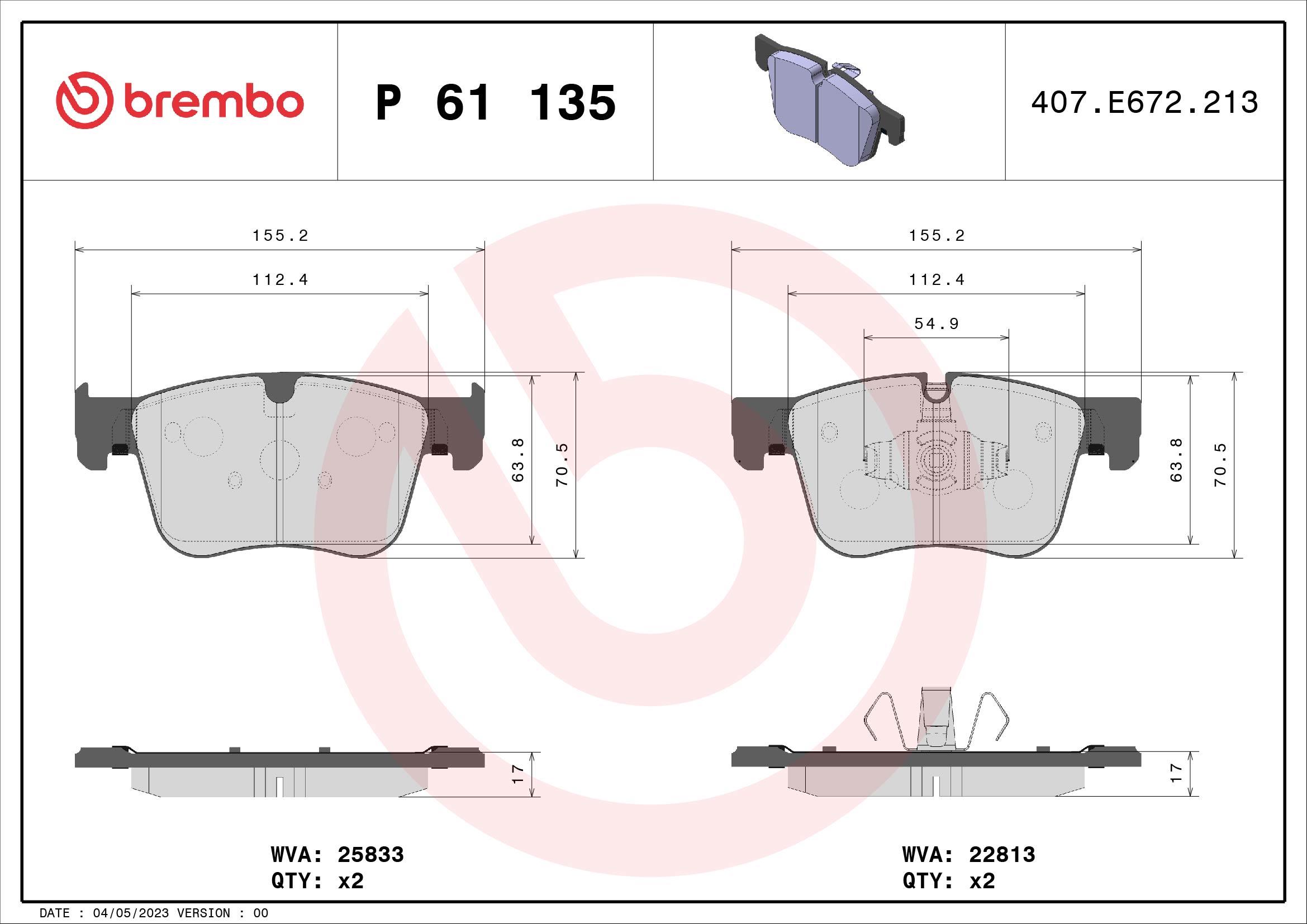 BREMBO Brzdové doštičky P 61 135X