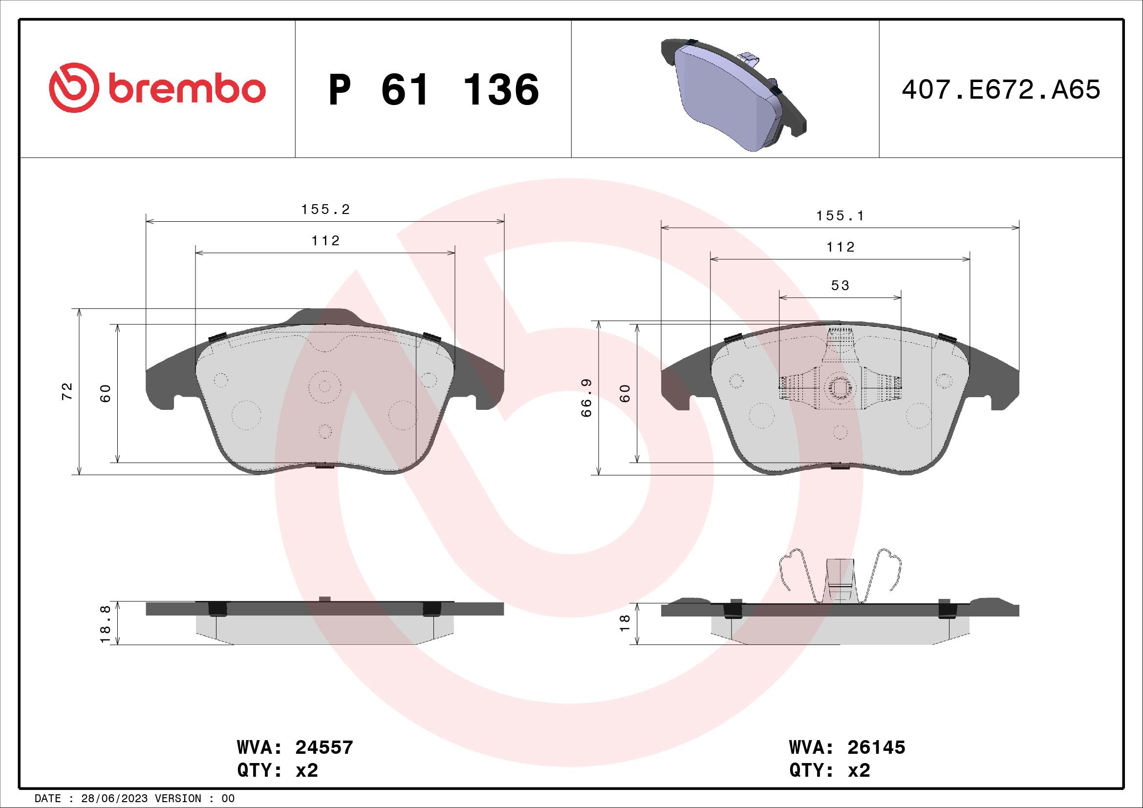 BREMBO Sada brzdových doštičiek P 61 136