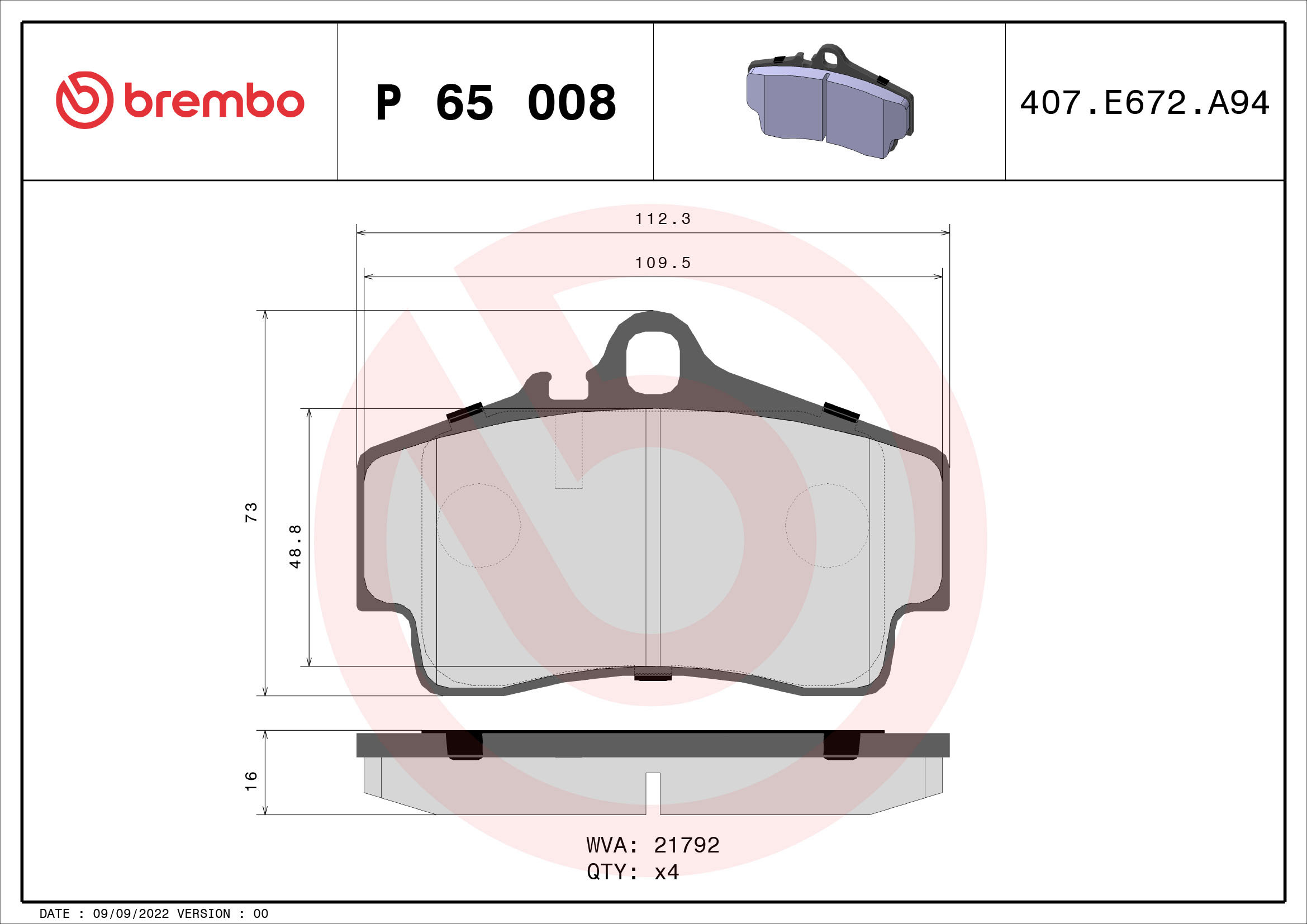 BREMBO Sada brzdových doštičiek P 65 008
