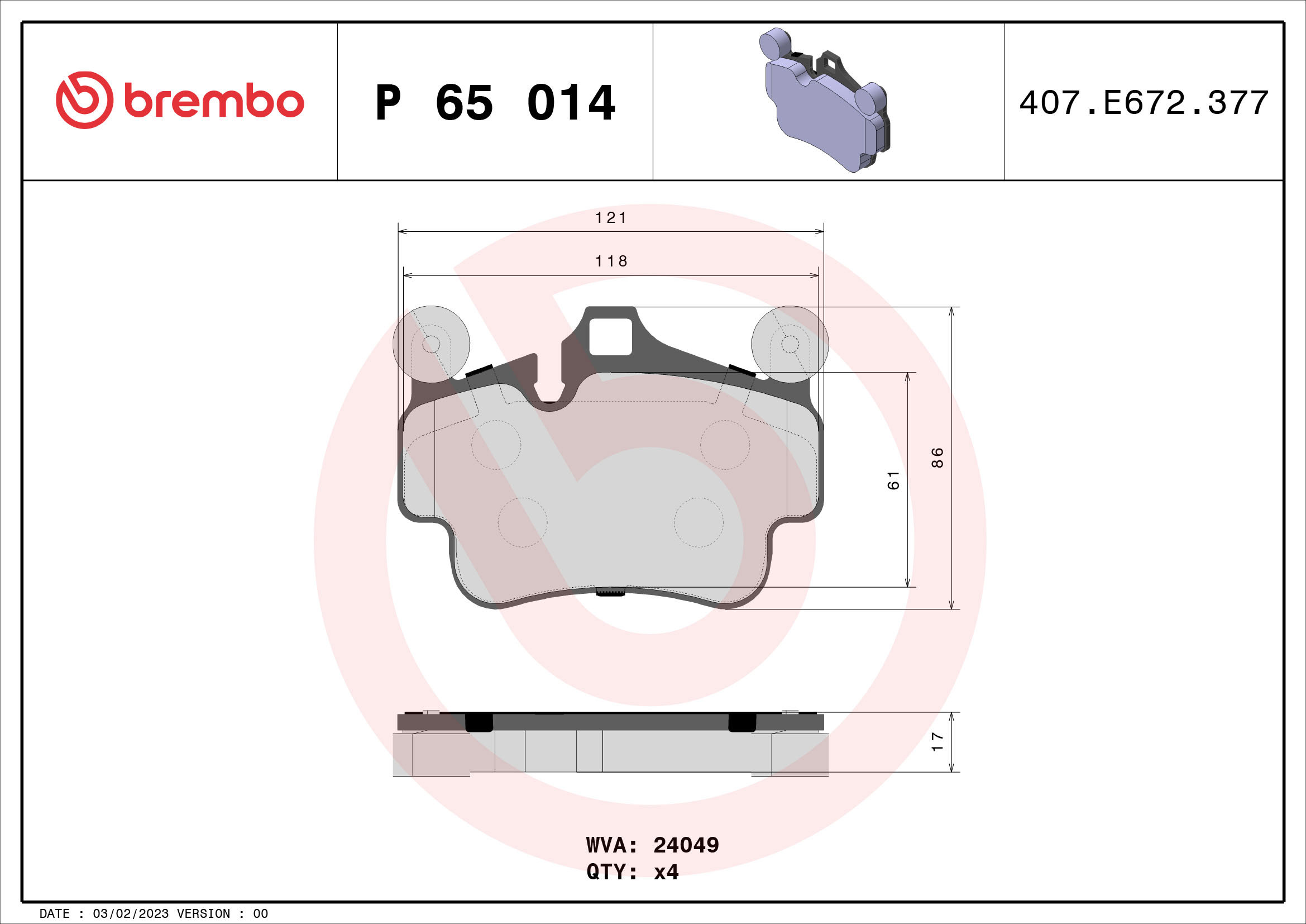 BREMBO Sada brzdových doštičiek P 65 014