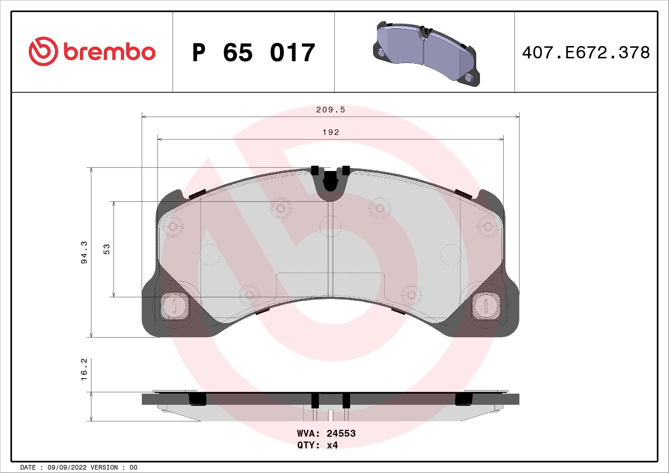 BREMBO Sada brzdových doštičiek P 65 017