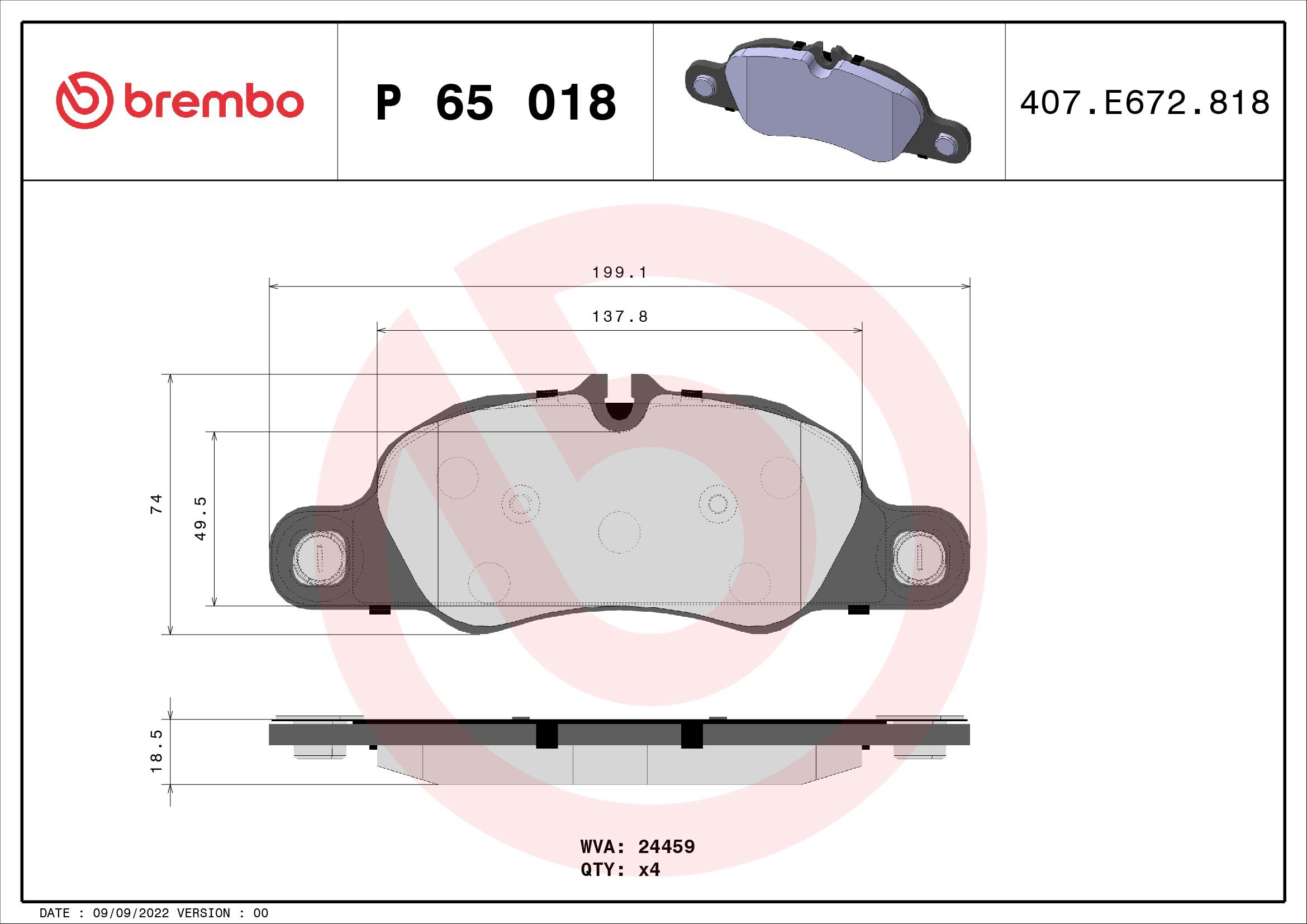 BREMBO Sada brzdových doštičiek P 65 018