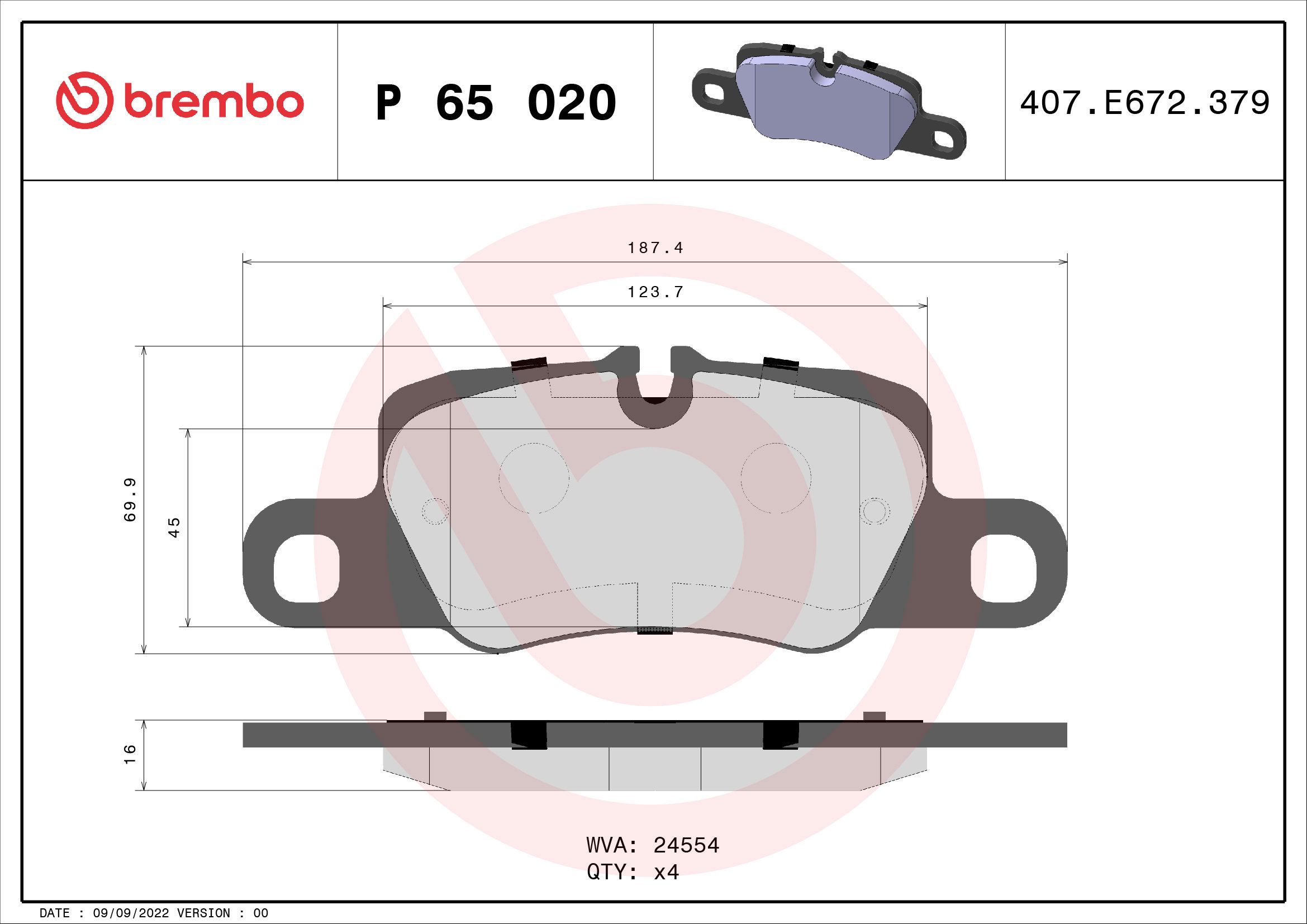 BREMBO Sada brzdových doštičiek P 65 020