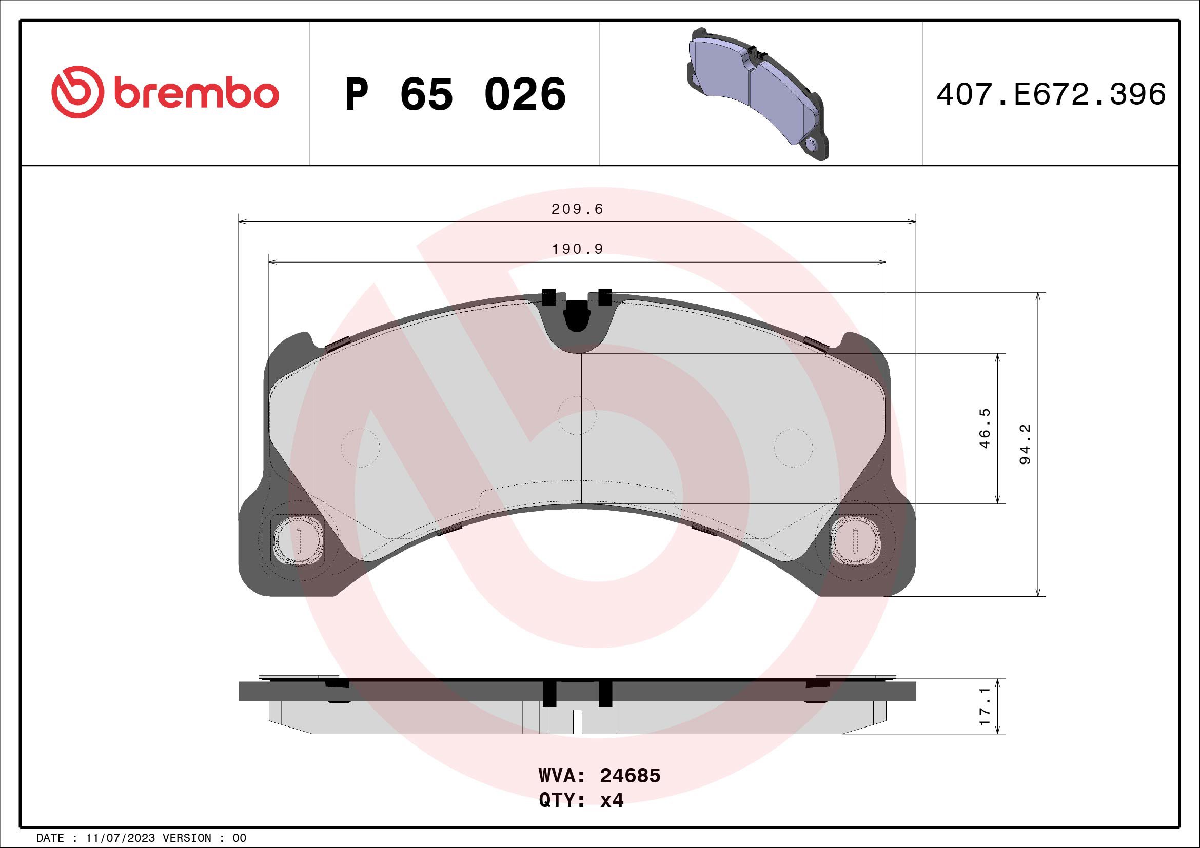 BREMBO Sada brzdových doštičiek P 65 026