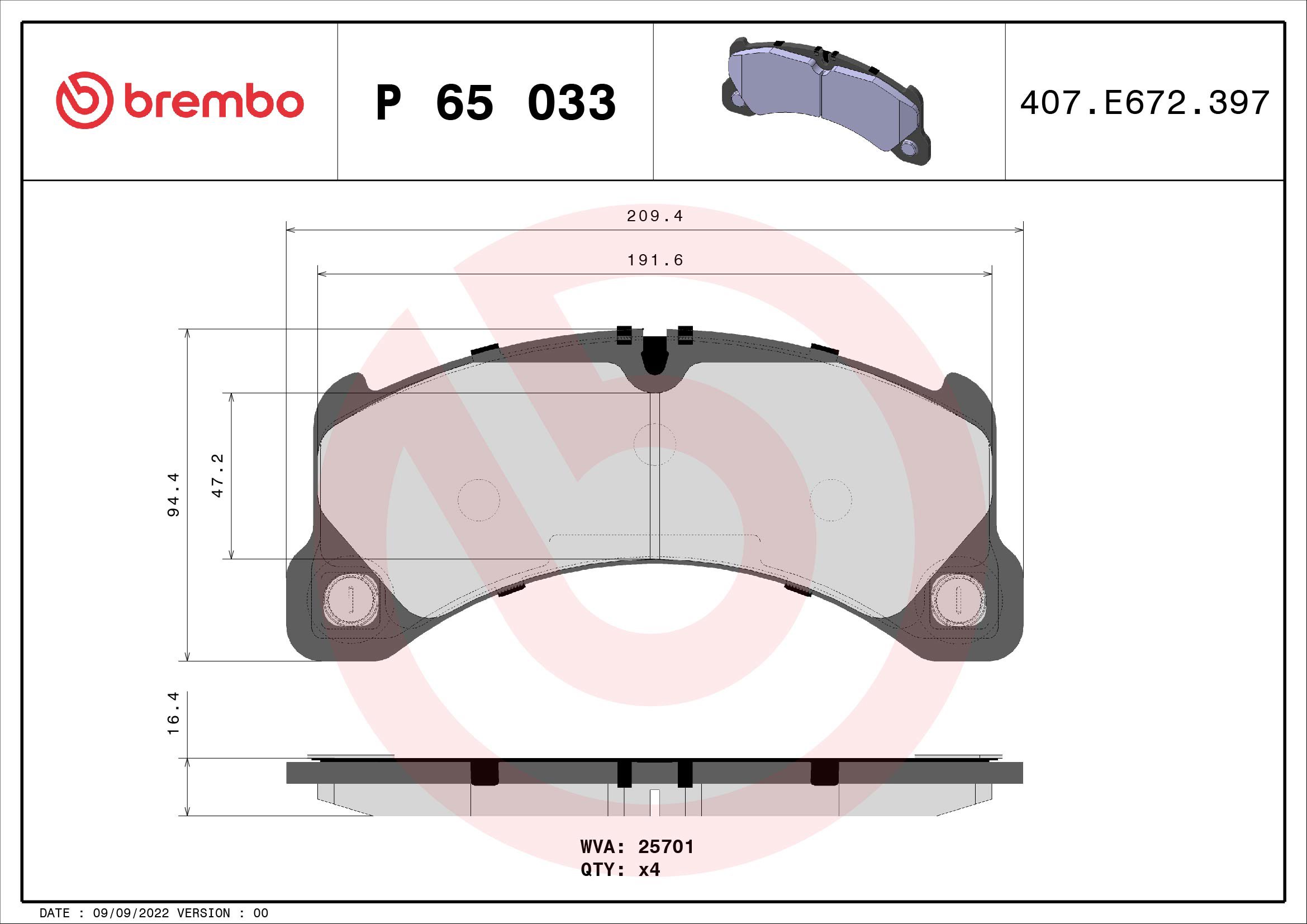 BREMBO Súprava brzdových doštičiek P 65 033