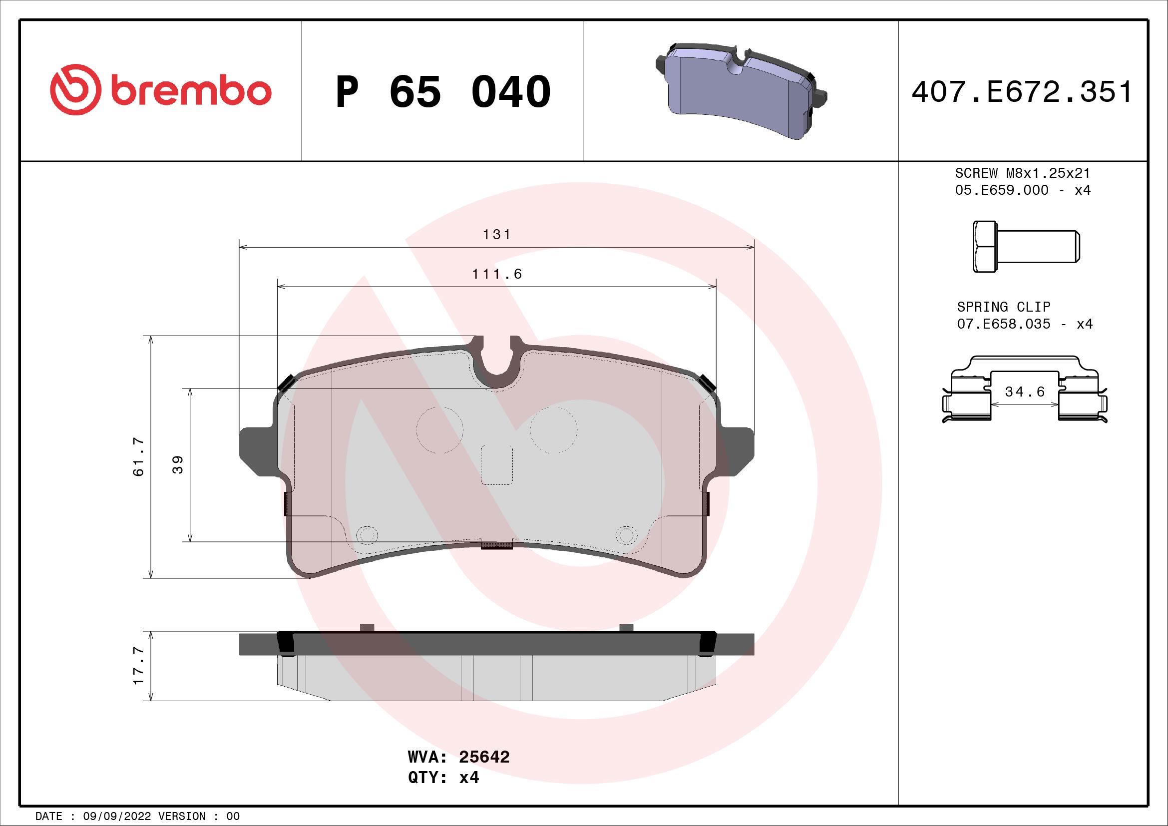 BREMBO Súprava brzdových doštičiek P 65 040