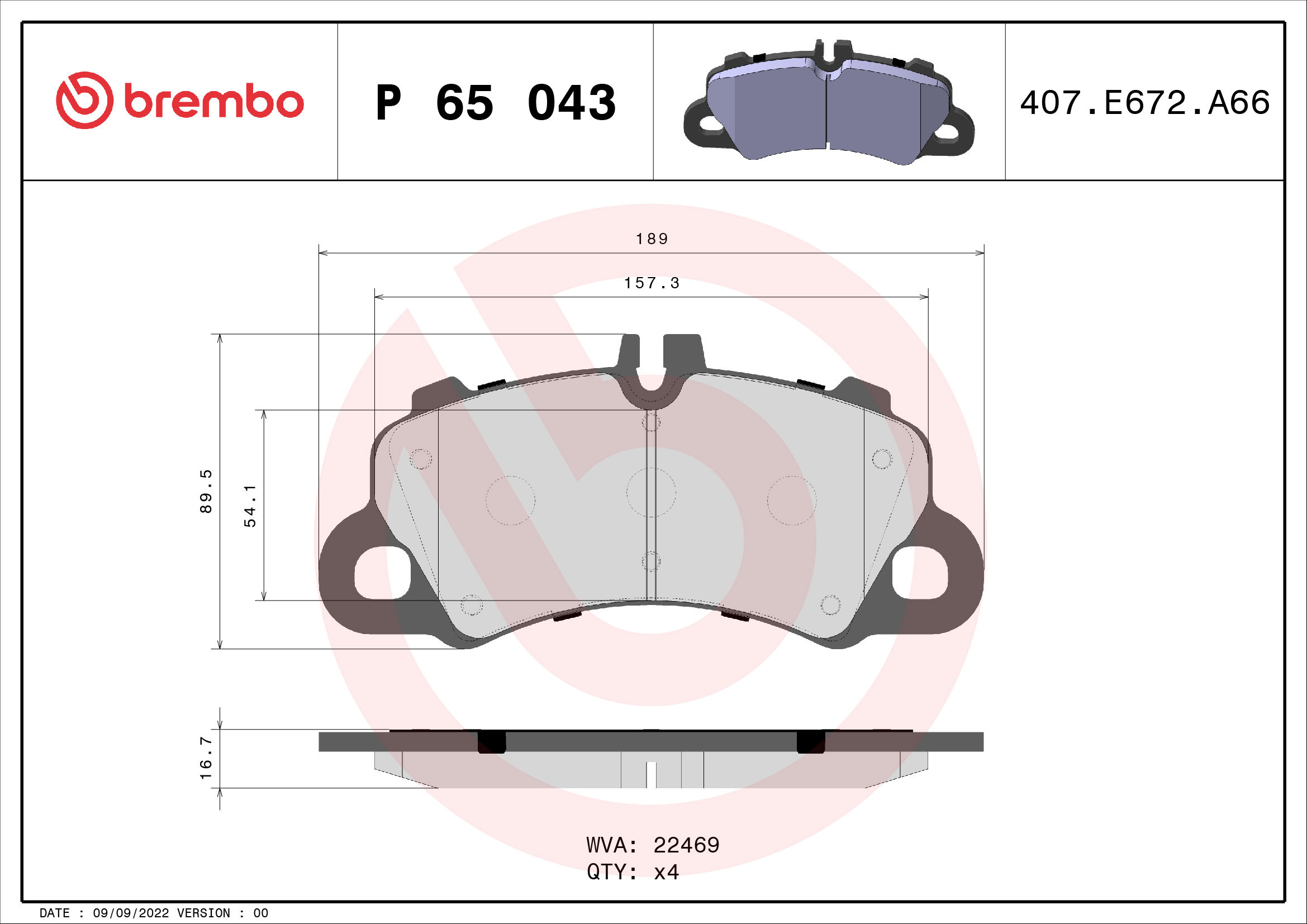 BREMBO Súprava brzdových doštičiek P 65 043