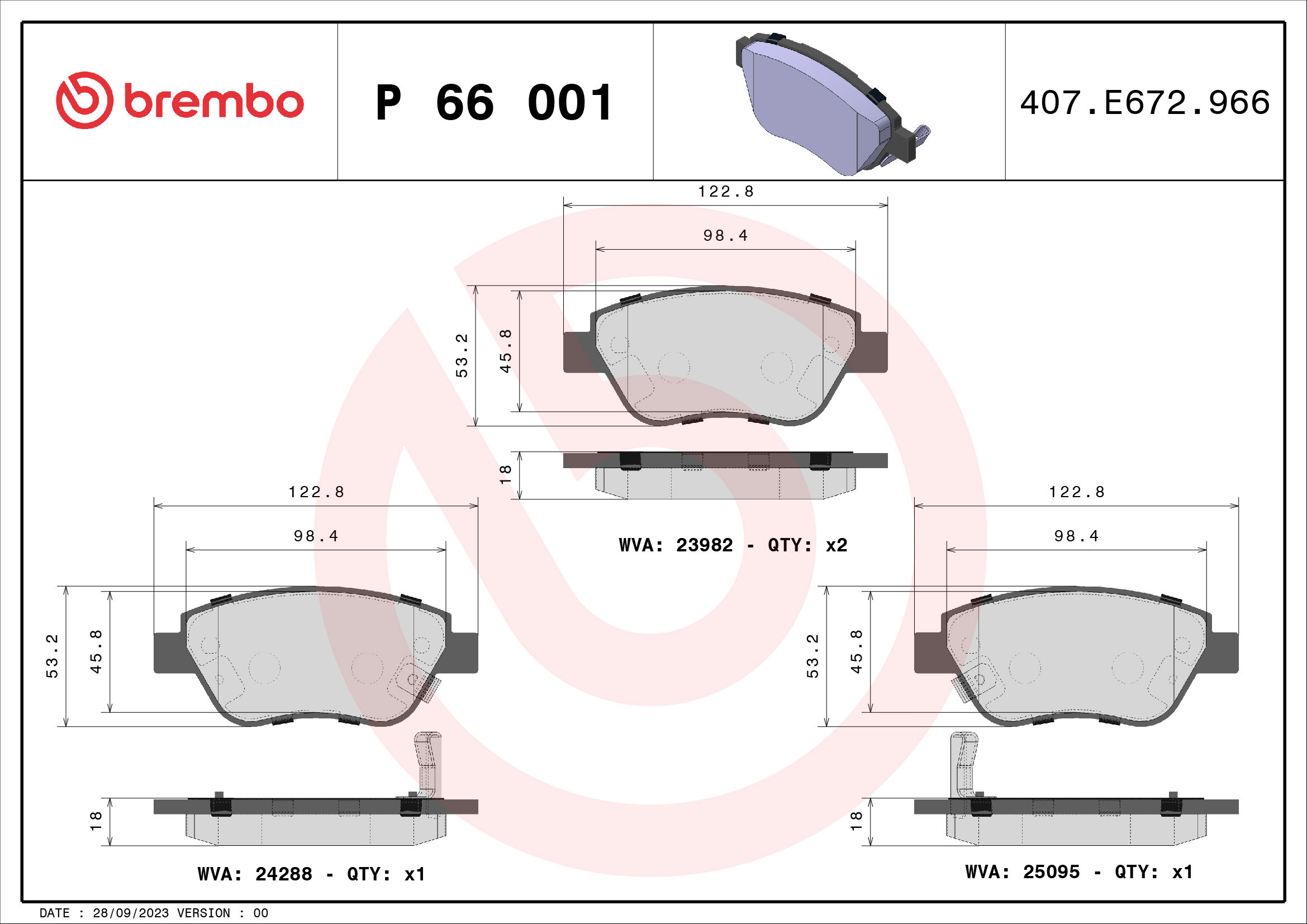 BREMBO Súprava brzdových doštičiek P 66 001