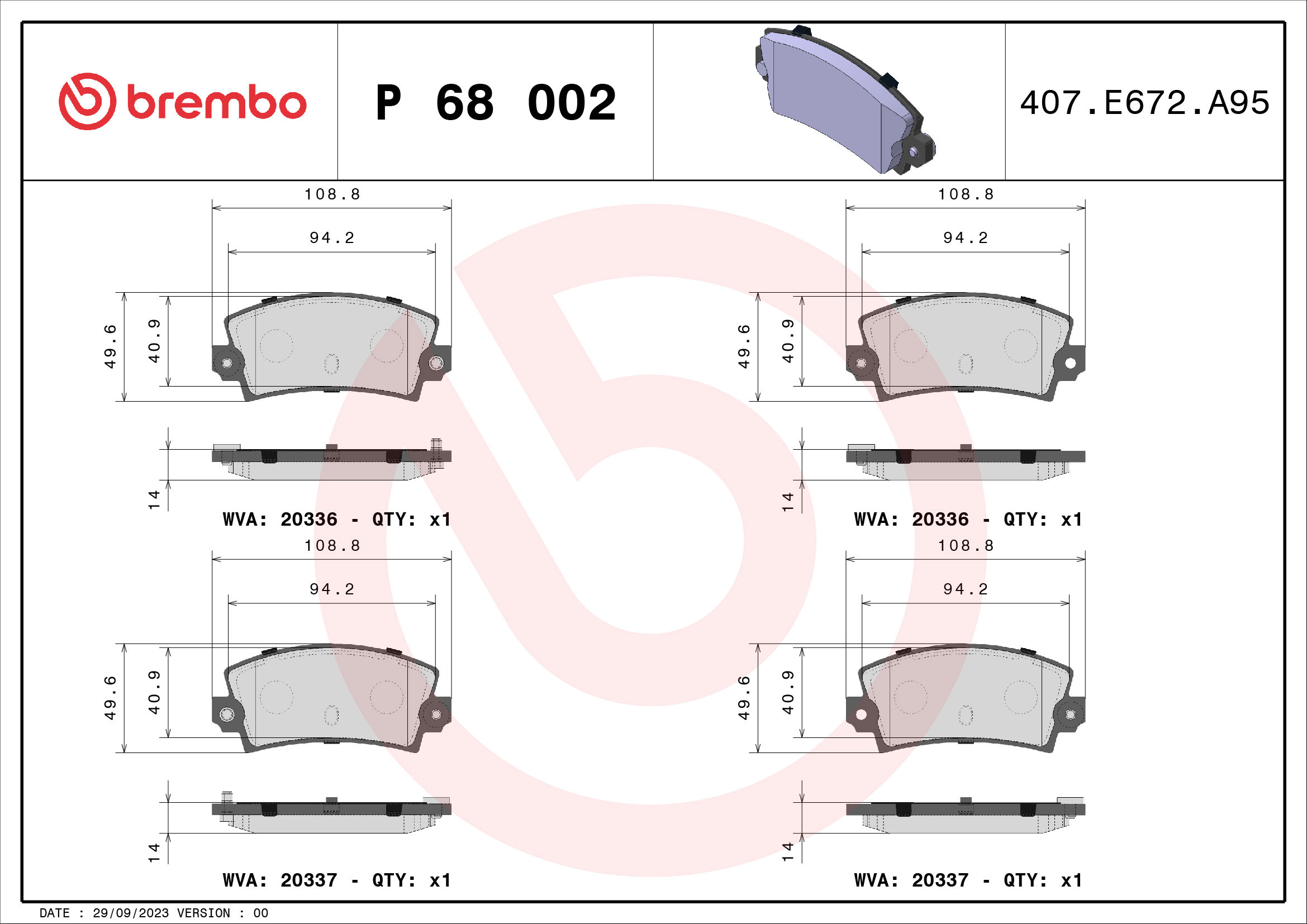 BREMBO Sada brzdových doštičiek P 68 002
