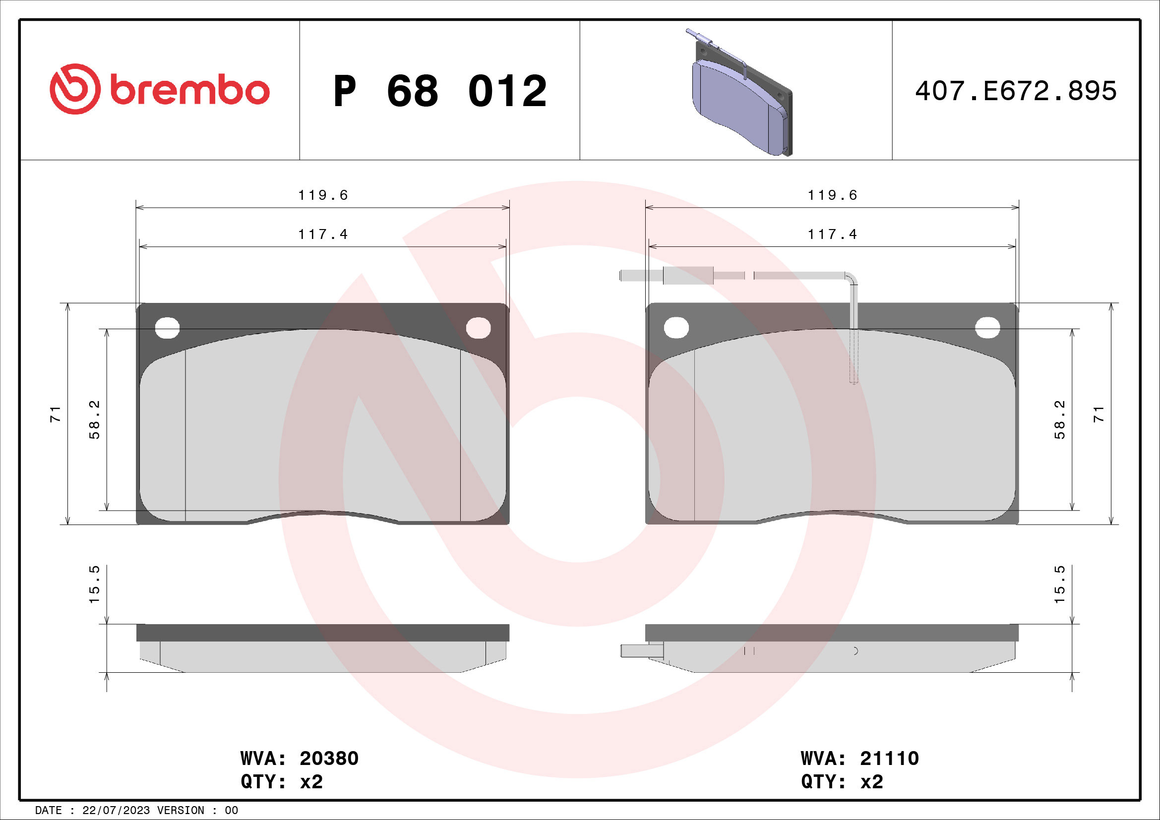 BREMBO Sada brzdových doštičiek P 68 012