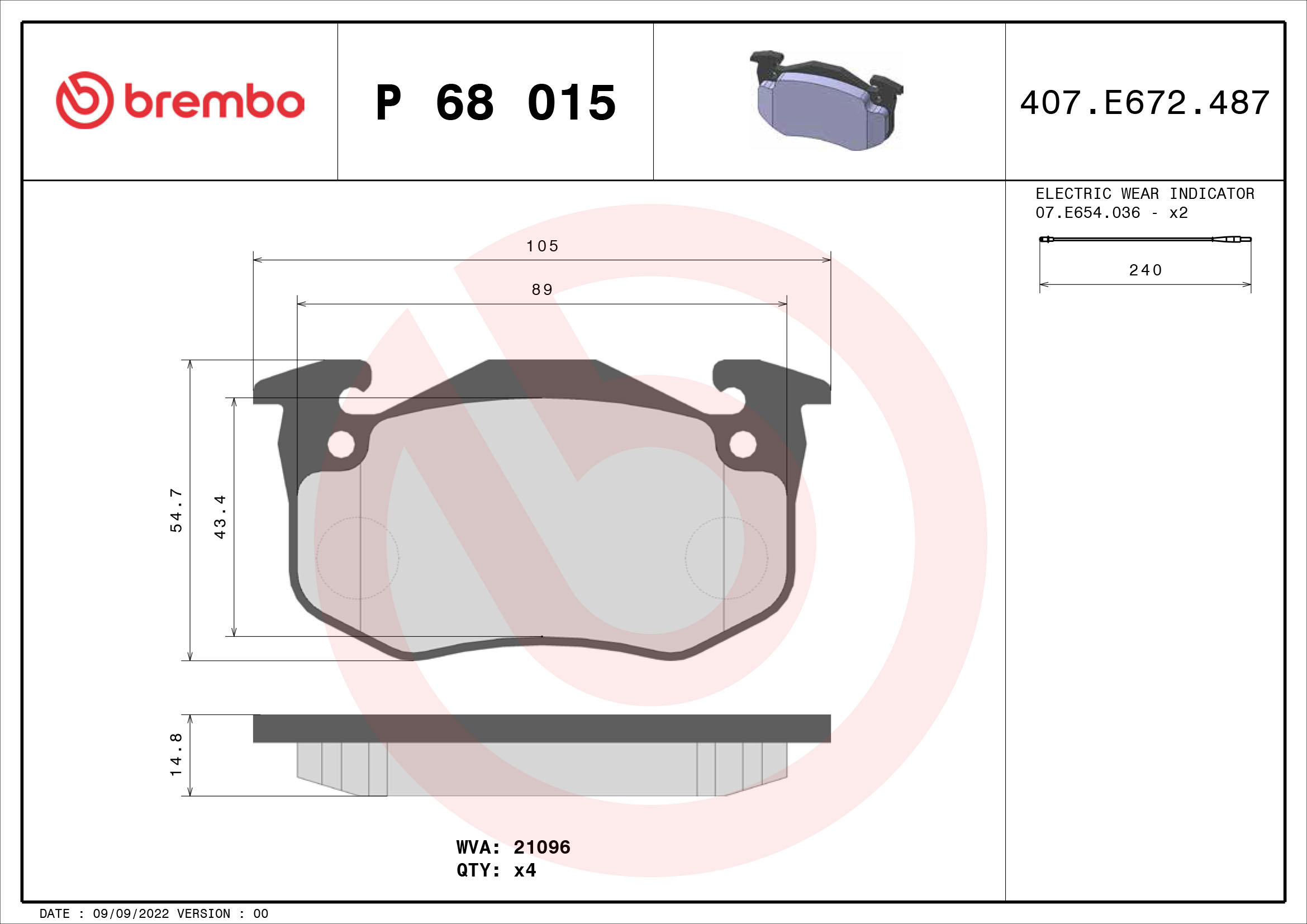 BREMBO Sada brzdových doštičiek P 68 015