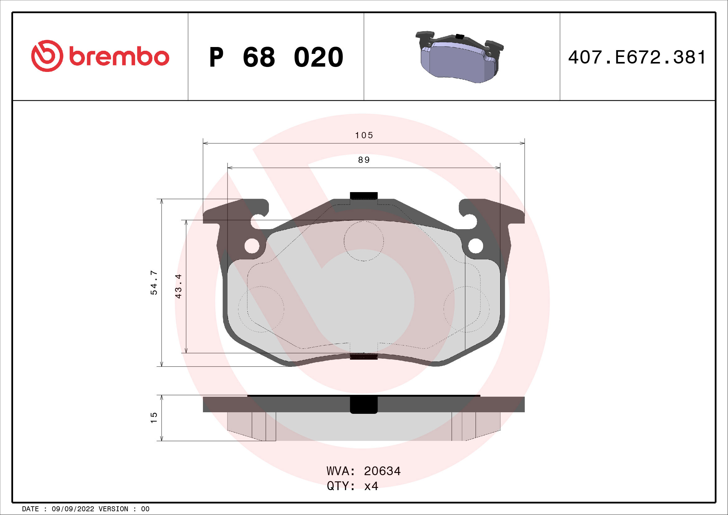 BREMBO Súprava brzdových doštičiek P 68 020