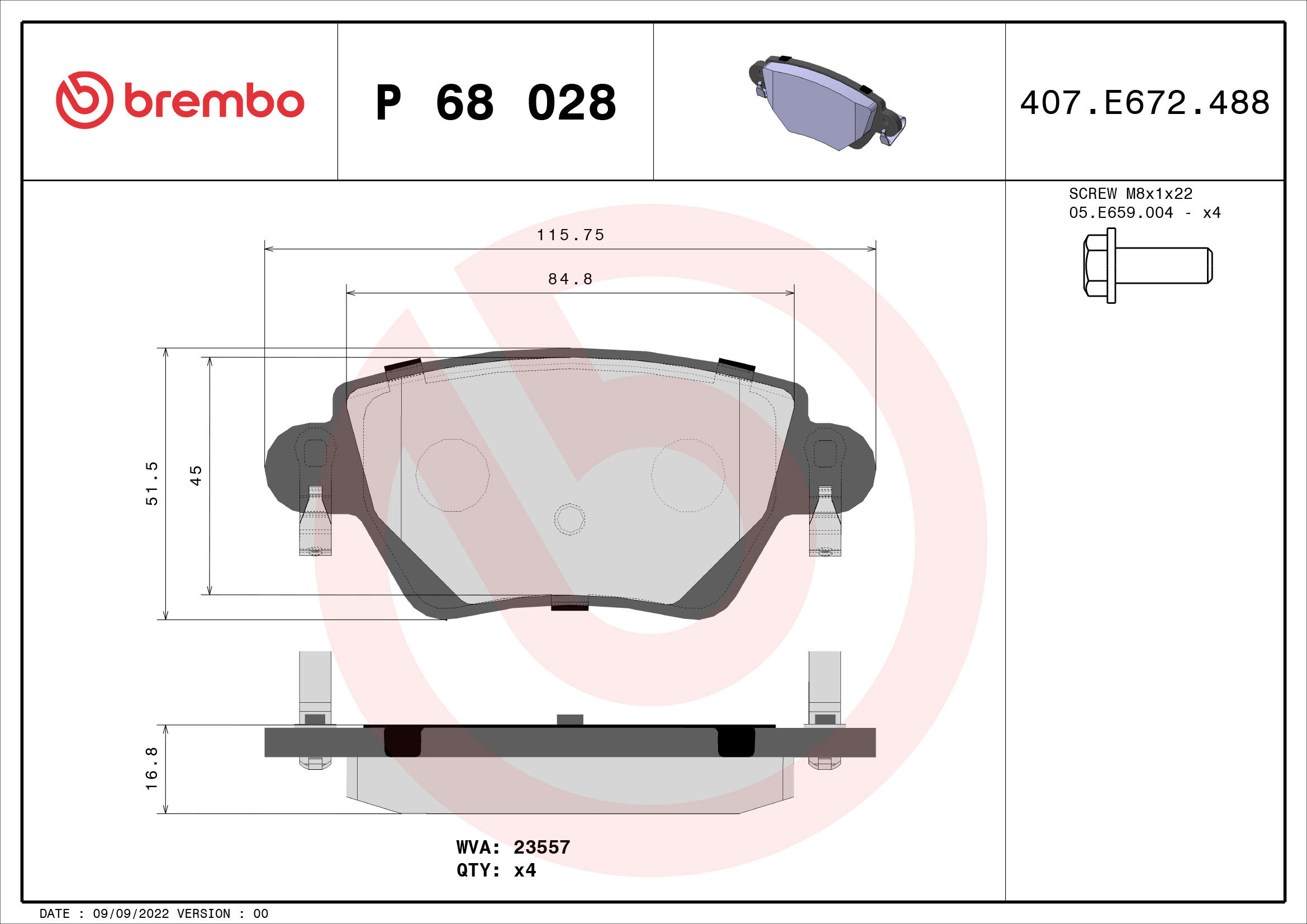 BREMBO Sada brzdových doštičiek P 68 028