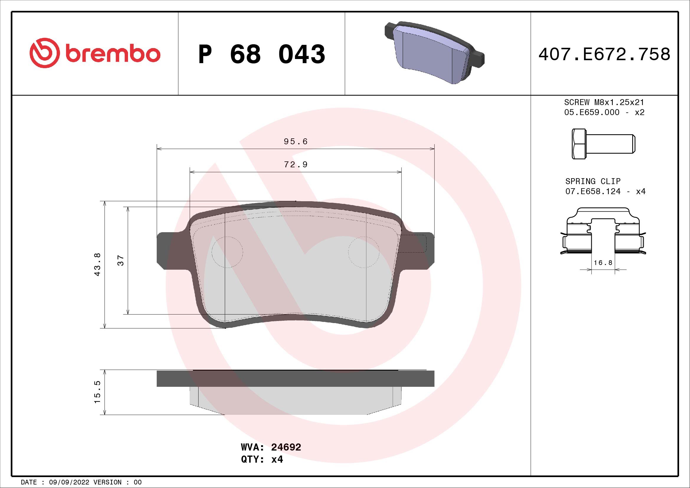 BREMBO Sada brzdových doštičiek P 68 043