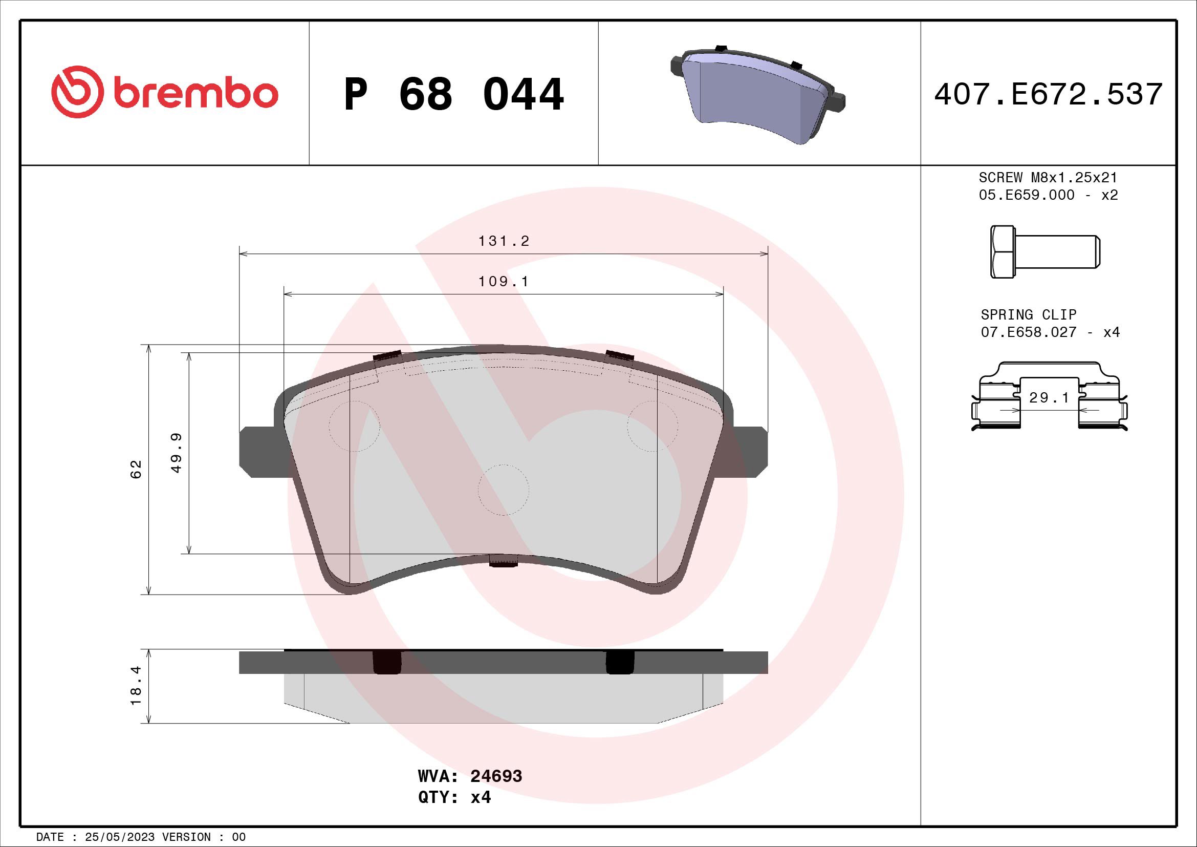 BREMBO Súprava brzdových doštičiek P 68 044