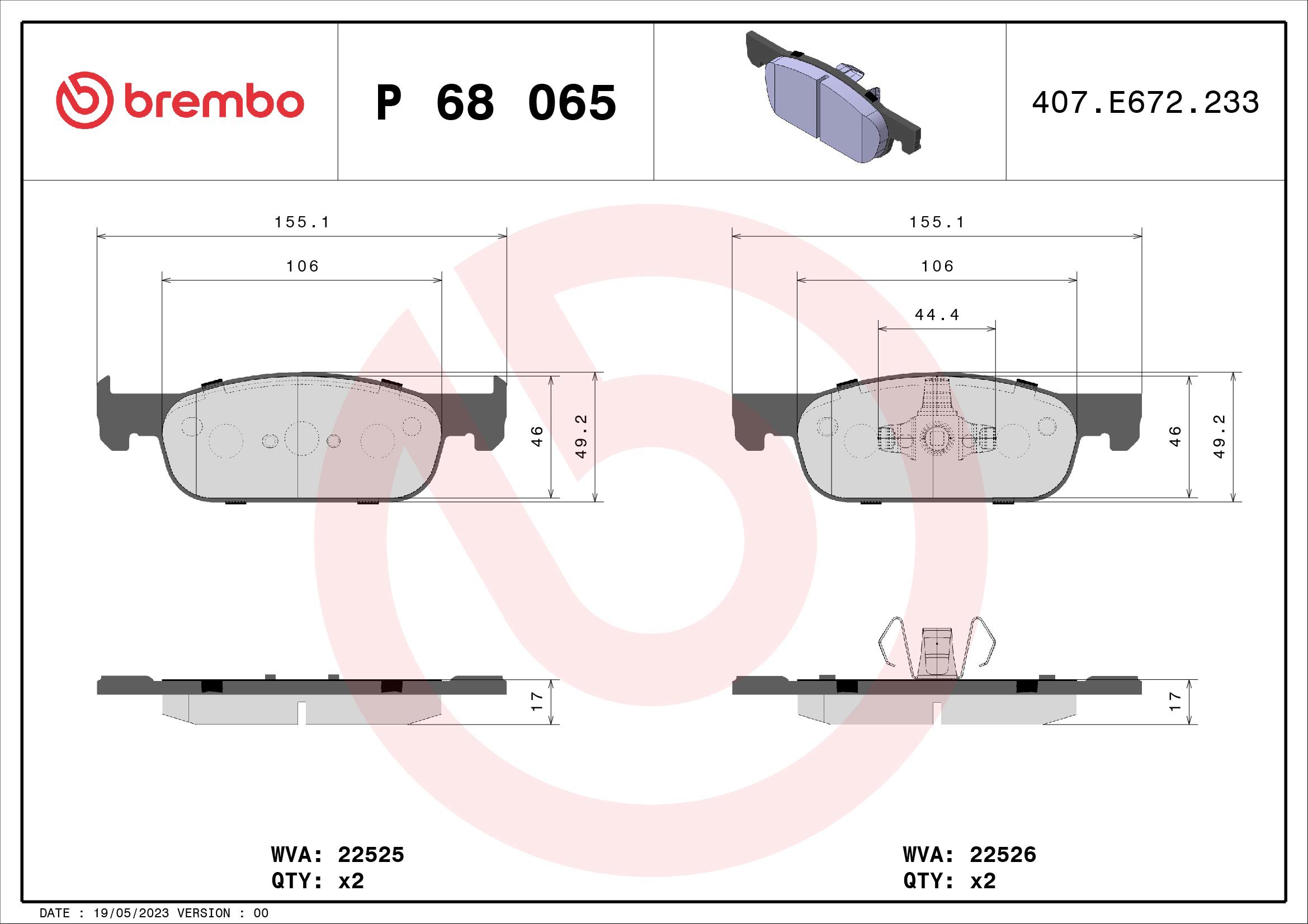 BREMBO Sada brzdových doštičiek P 68 065X