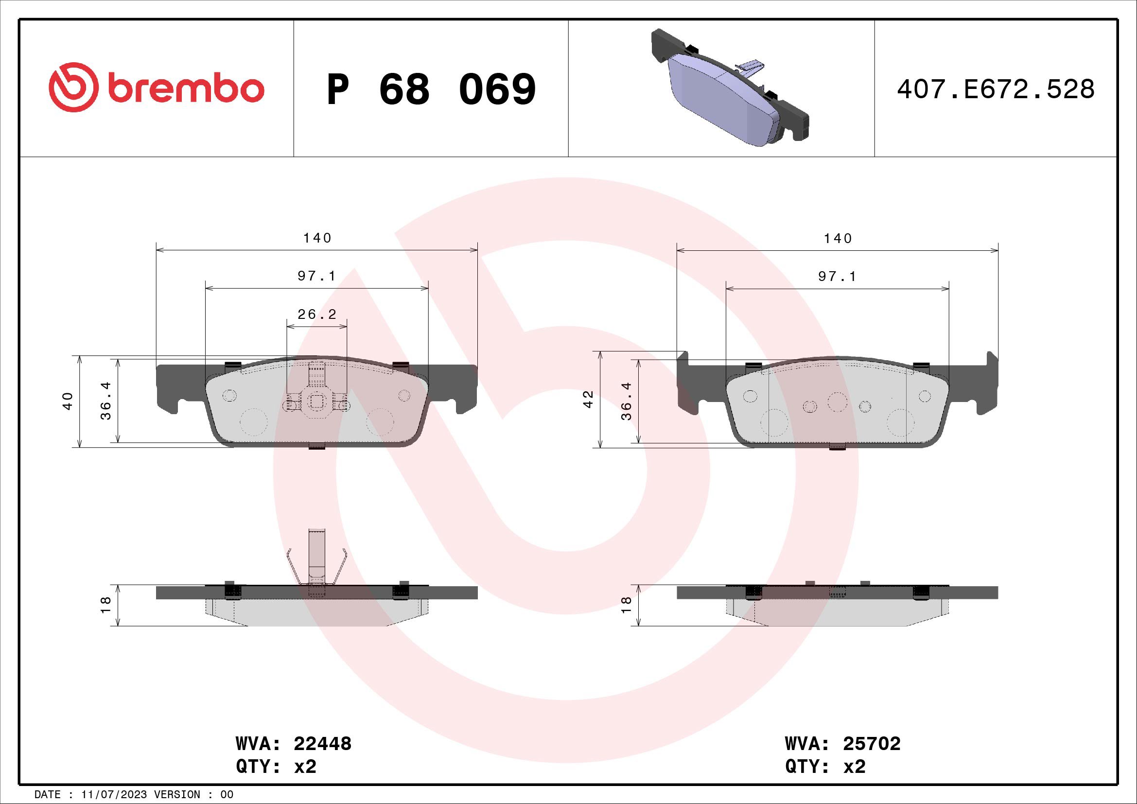 BREMBO Sada brzdových doštičiek P 68 069