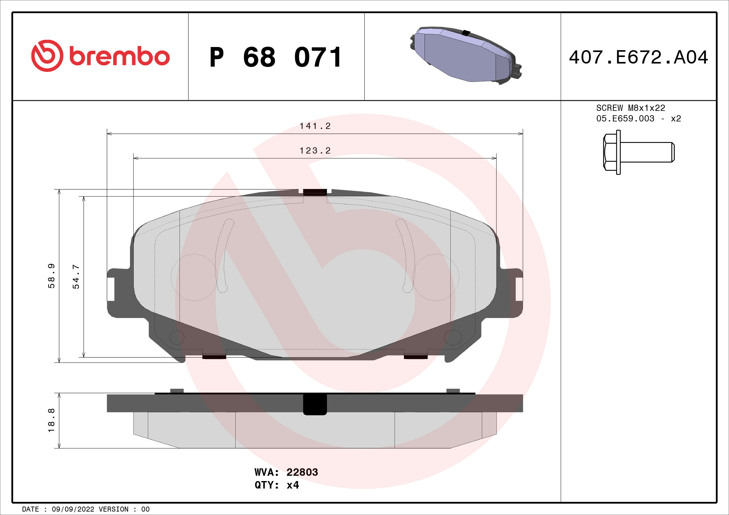BREMBO Sada brzdových doštičiek P 68 071