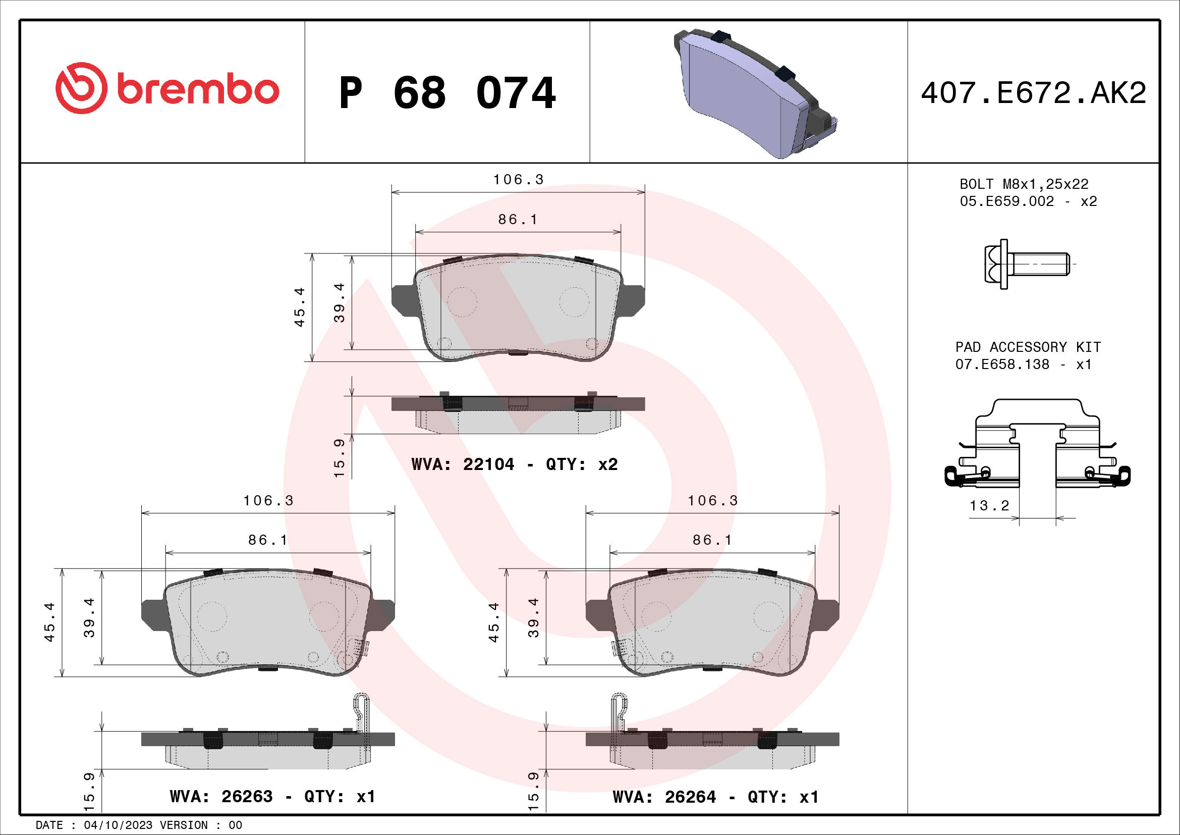 BREMBO Brzdové doštičky P 68 074